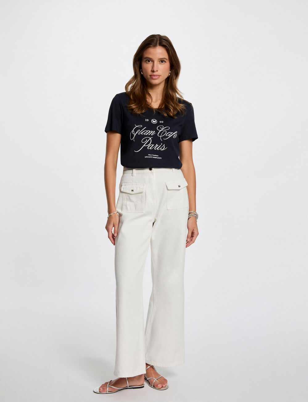 T-shirt à inscription bleu marine femme