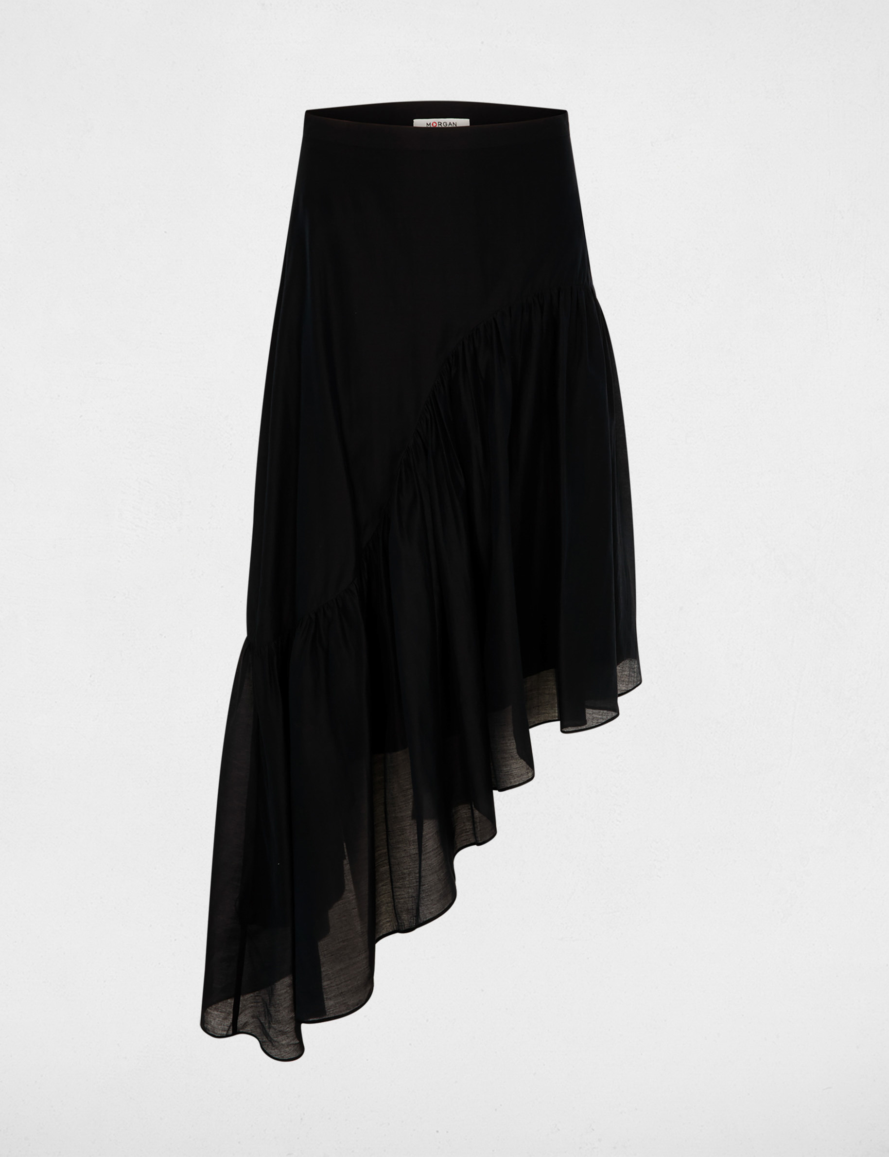 Jupe asym&eacute;trique taille haute bleu marine femme