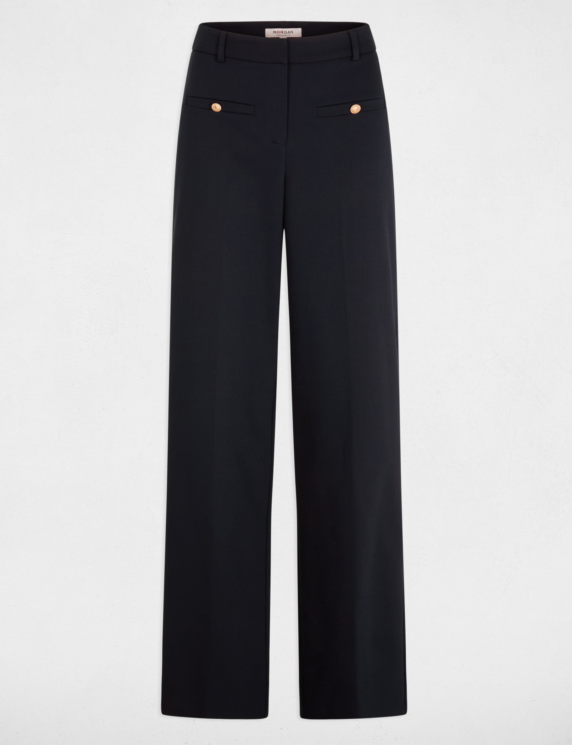 Pantalon droit taille haute bleu marine femme