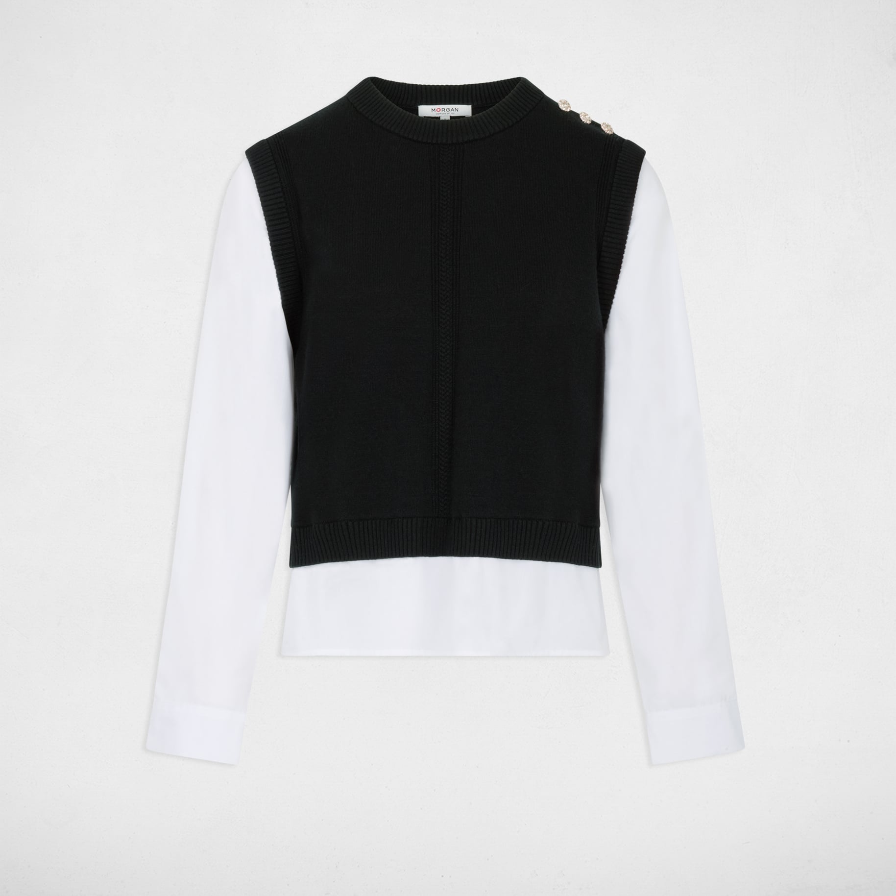 Pull ajust&eacute; col &agrave; revers noir femme