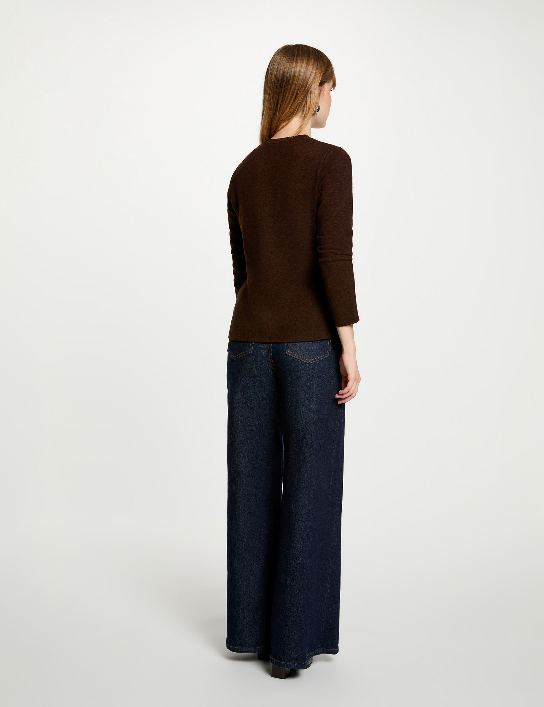 Strickjacke mit Rundhalsausschnitt dunkelbraun damen