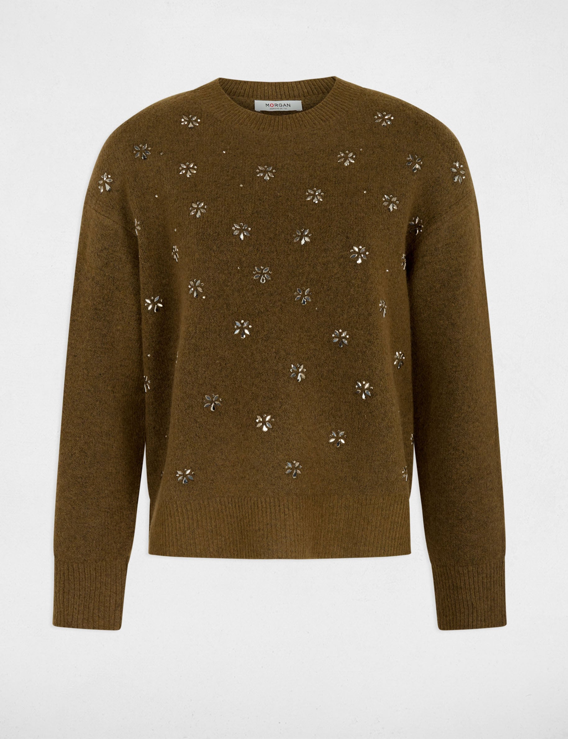 Dicker Pullover mit Rundhalsausschnitt khakigr&uuml;n damen