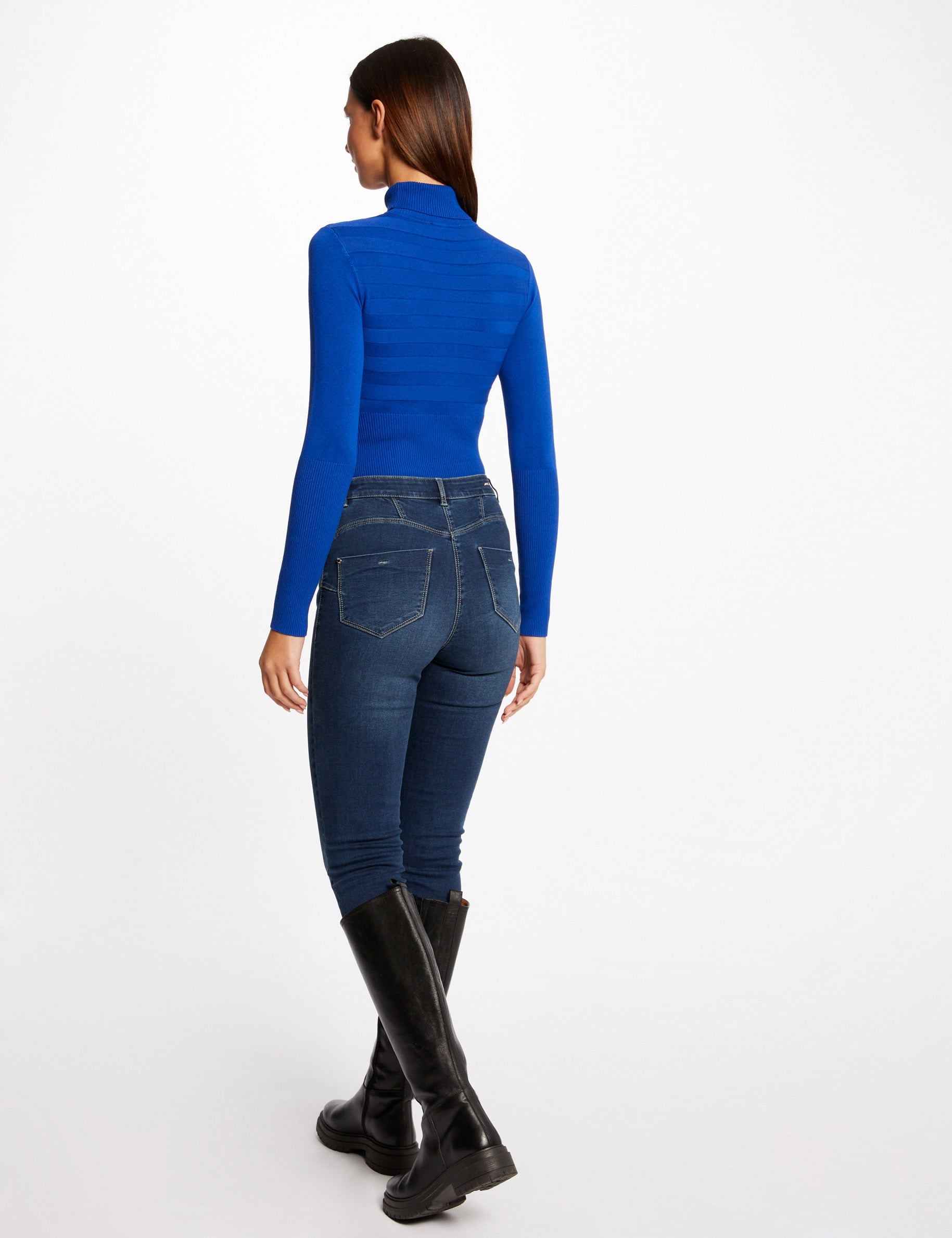 Taillierter Rollkragenpullover blau damen