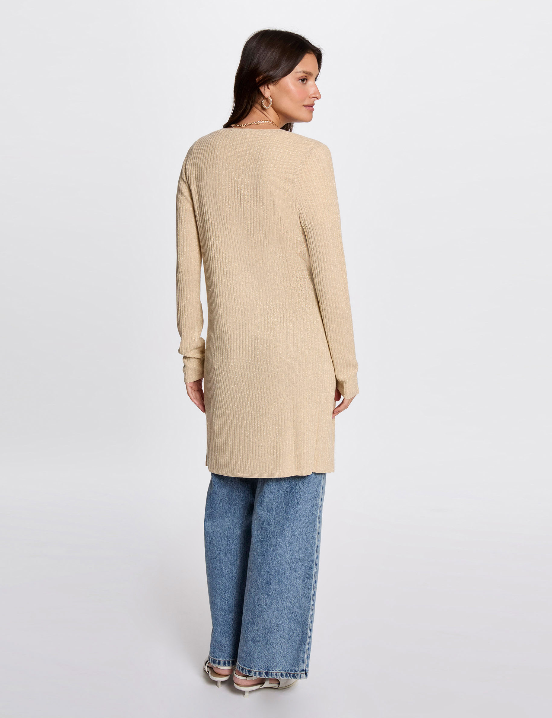 lange strickjacke mit v ausschnitt goldgelb damen Lange Strickjacke mit V-Ausschnitt goldgelb damen