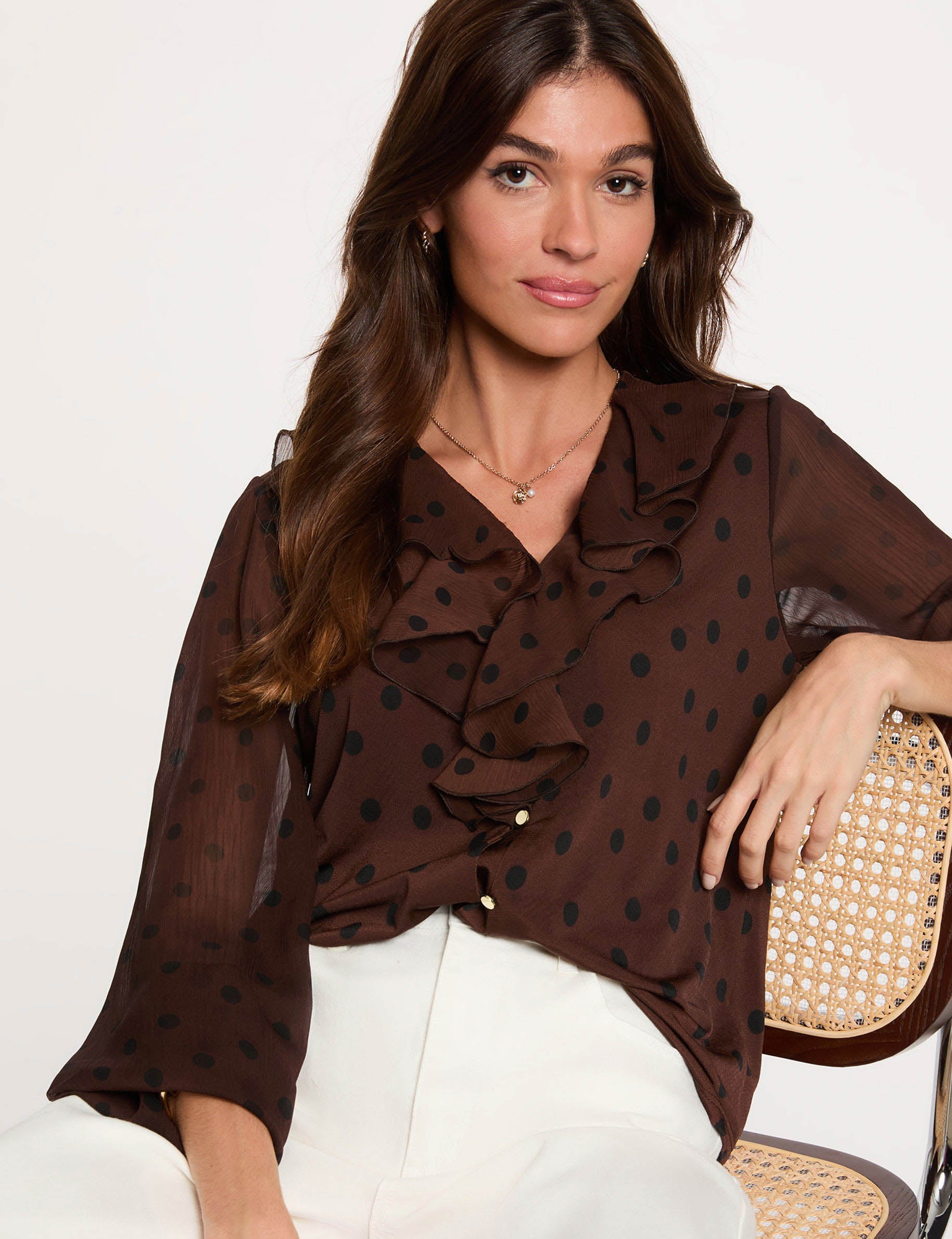 Bluse mit V-Ausschnitt aus Voile dunkelbraun damen