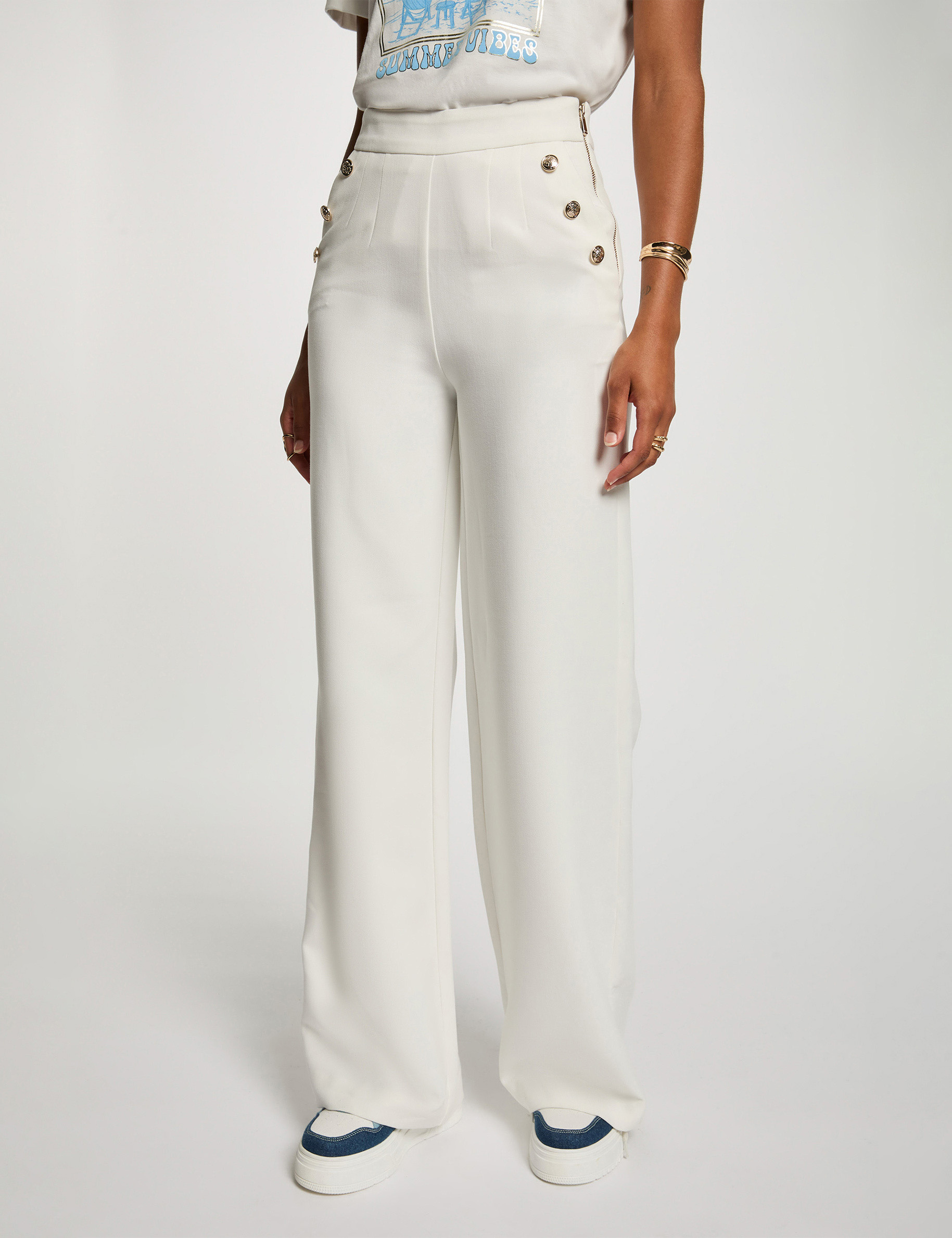 pantalon large a boutons blanc femme Pantalon large à boutons blanc femme