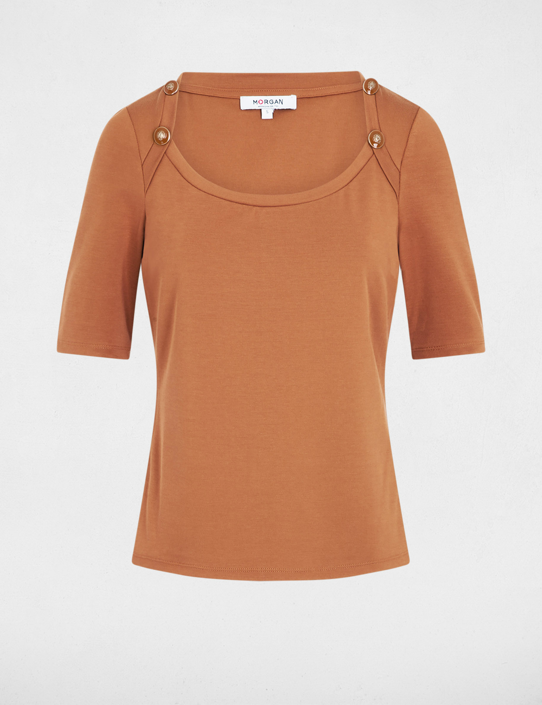 T-shirt cintr&eacute; encolure bateau camel femme