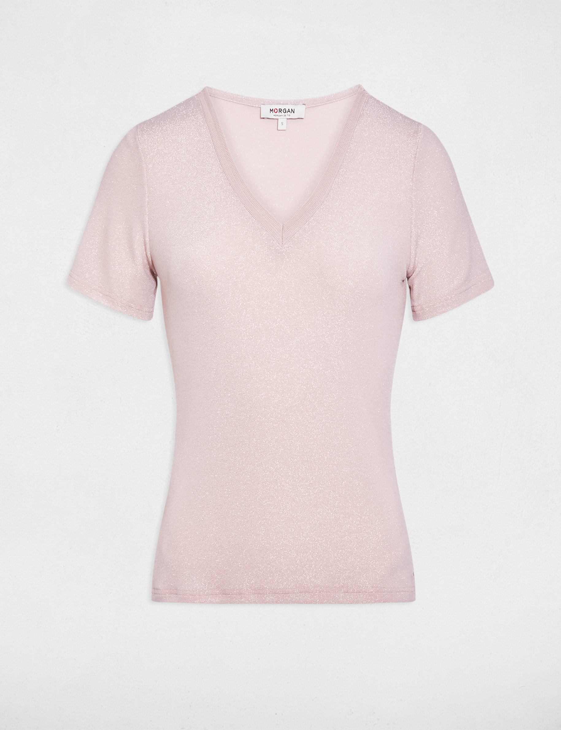 Kurzarm-T-Shirt mit V-Kragen hellrosa damen