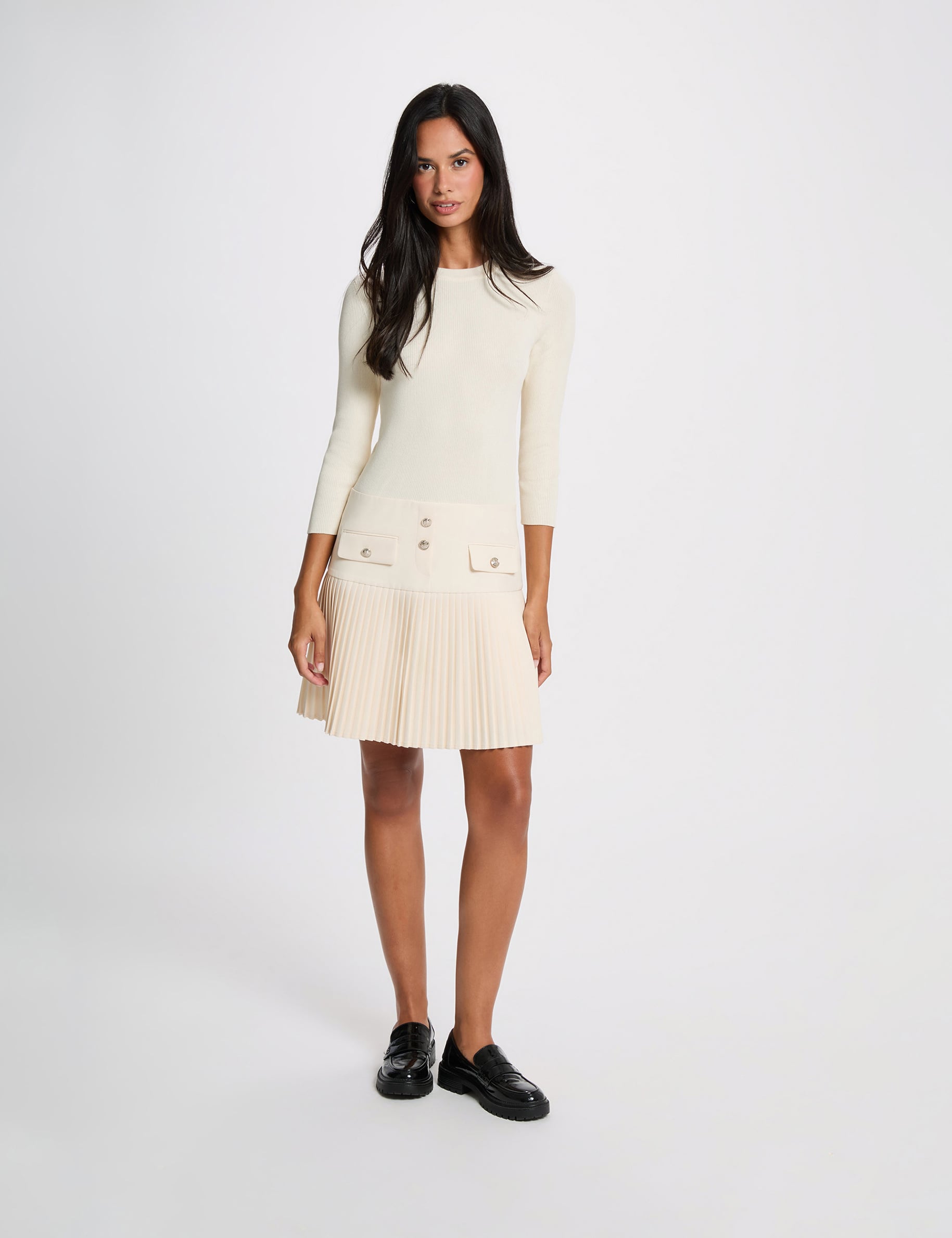 2-in-1 Faltenkleid elfenbein damen