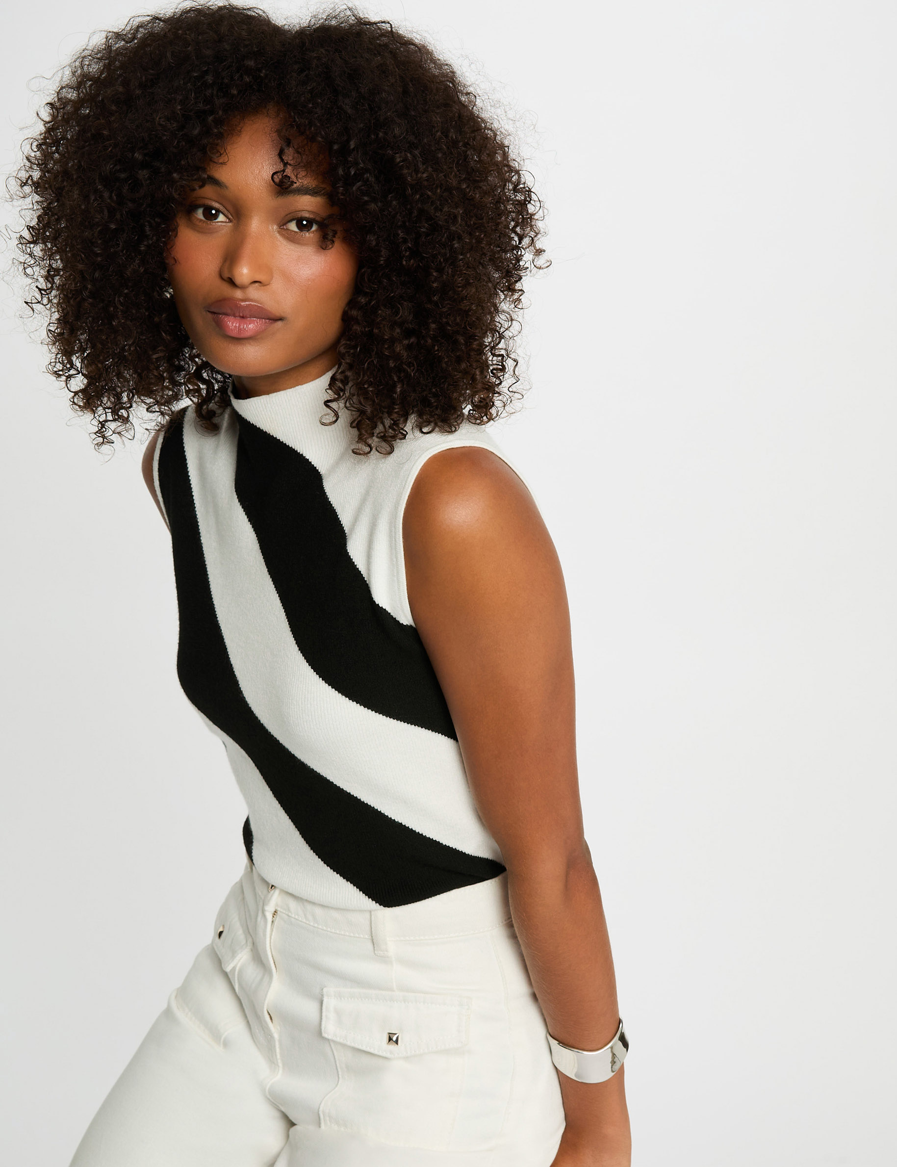 Pull sans manches blanc femme