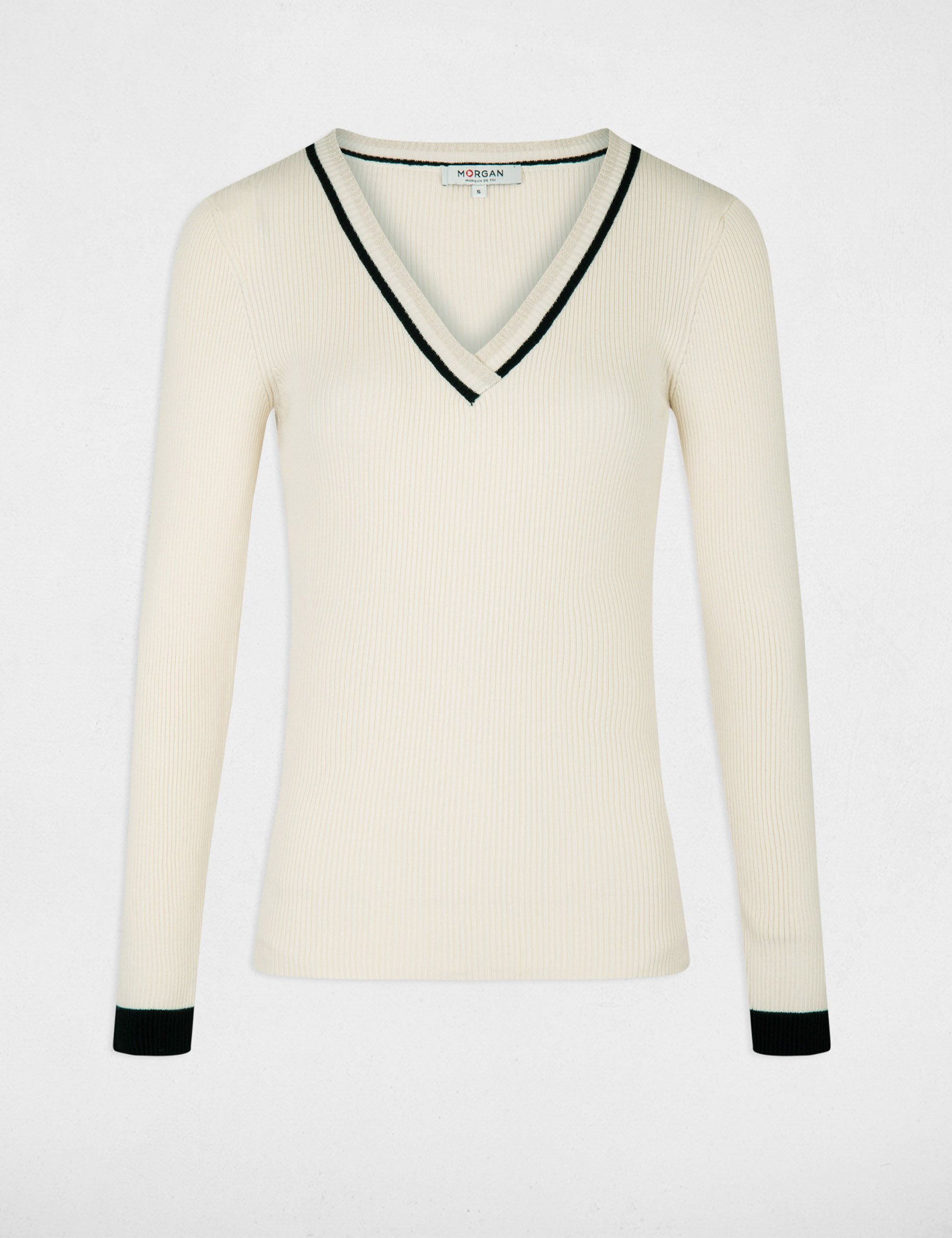 pull manches longues col en v ivoire femme Pull manches longues col en V ivoire femme