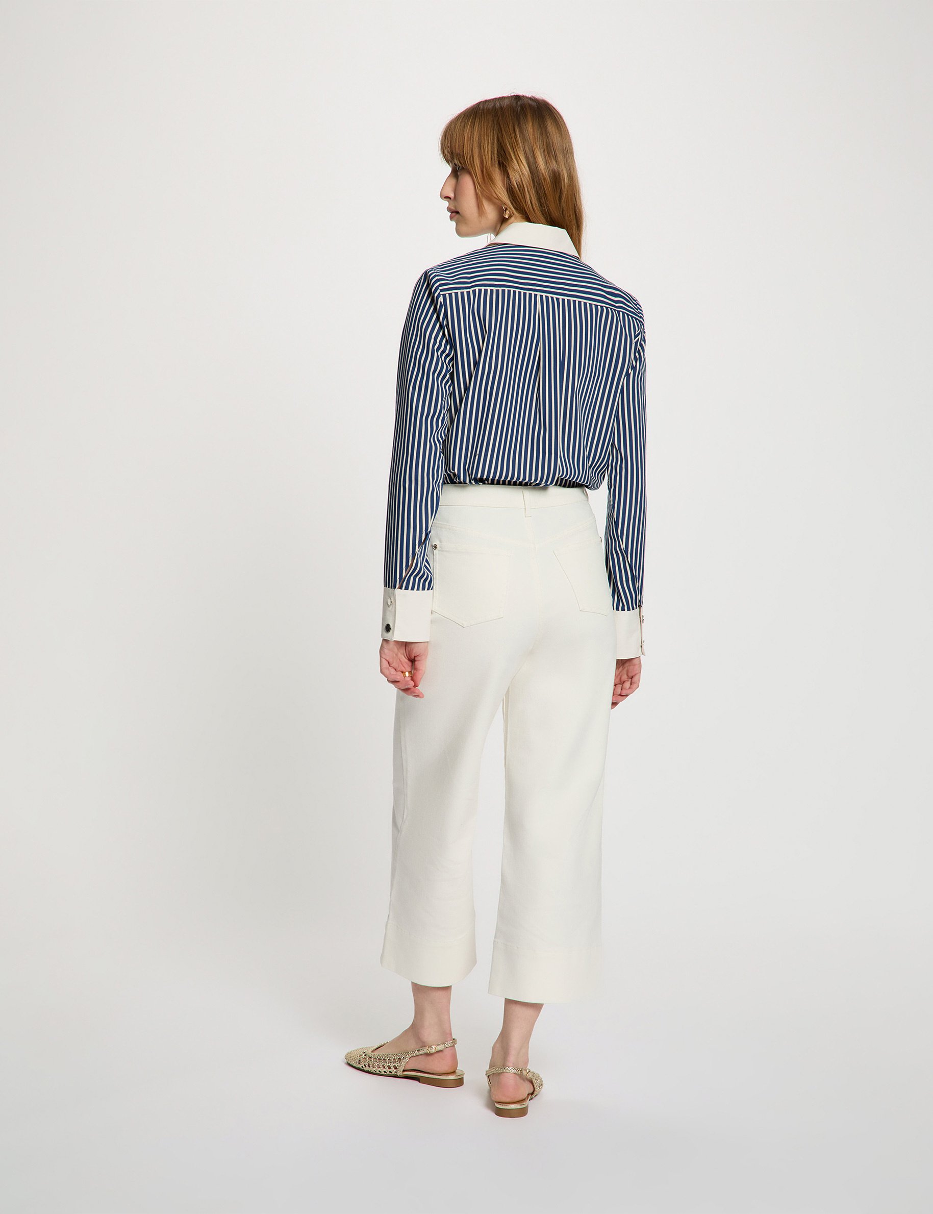 Gestreiftes Hemd mit Kontrastkragen marineblau damen