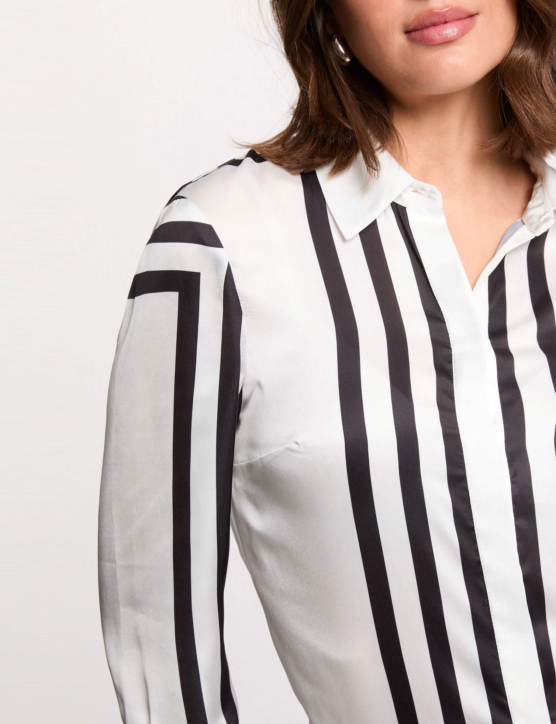 Chemise manches longues ray&eacute;e blanc femme