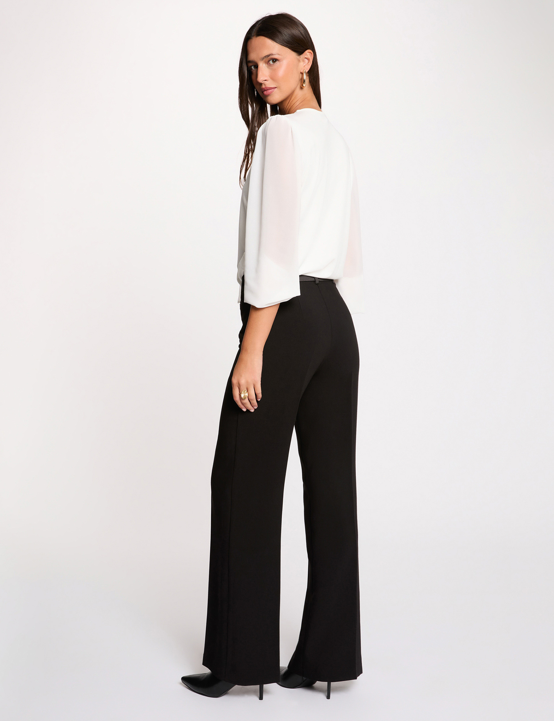 T-Shirt aus Voile mit Lavalli&egrave;re-Kragen weiss damen