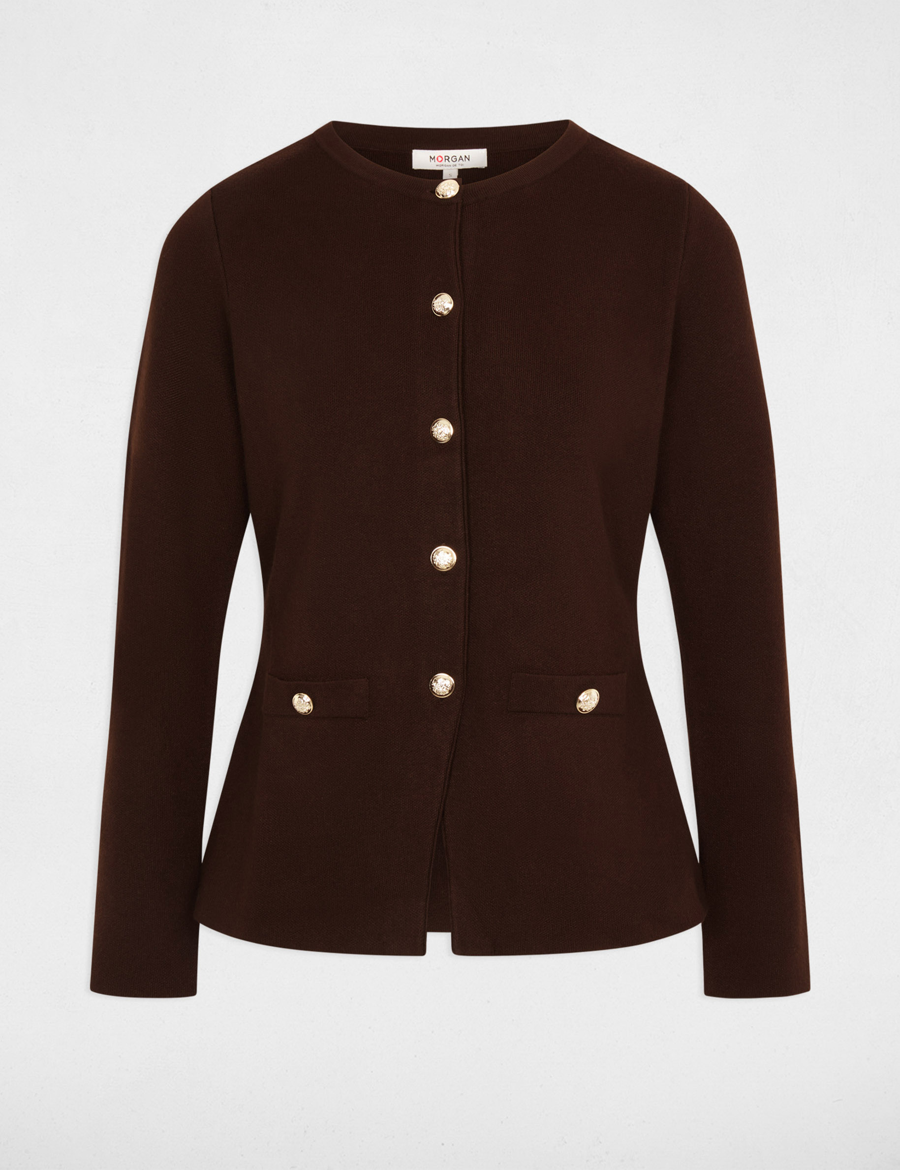 Strickjacke mit Rundhalsausschnitt dunkelbraun damen