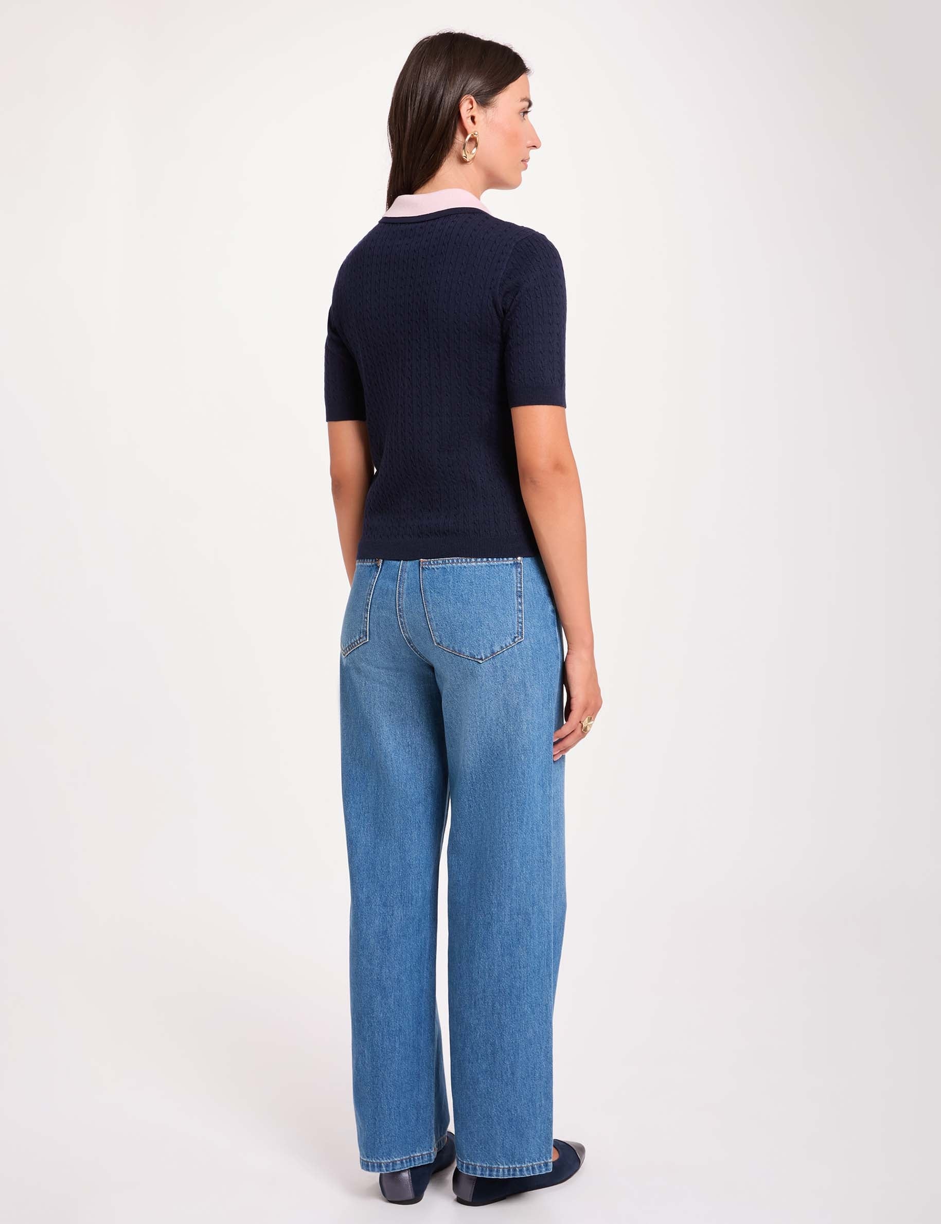 Pullover mit umgeschlagenem Kragen marineblau damen