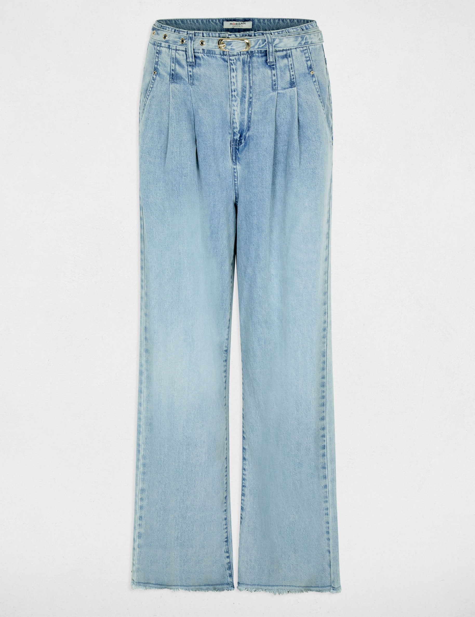 Weit geschnittene hochgeschnittene Hose gebleichtes denim damen