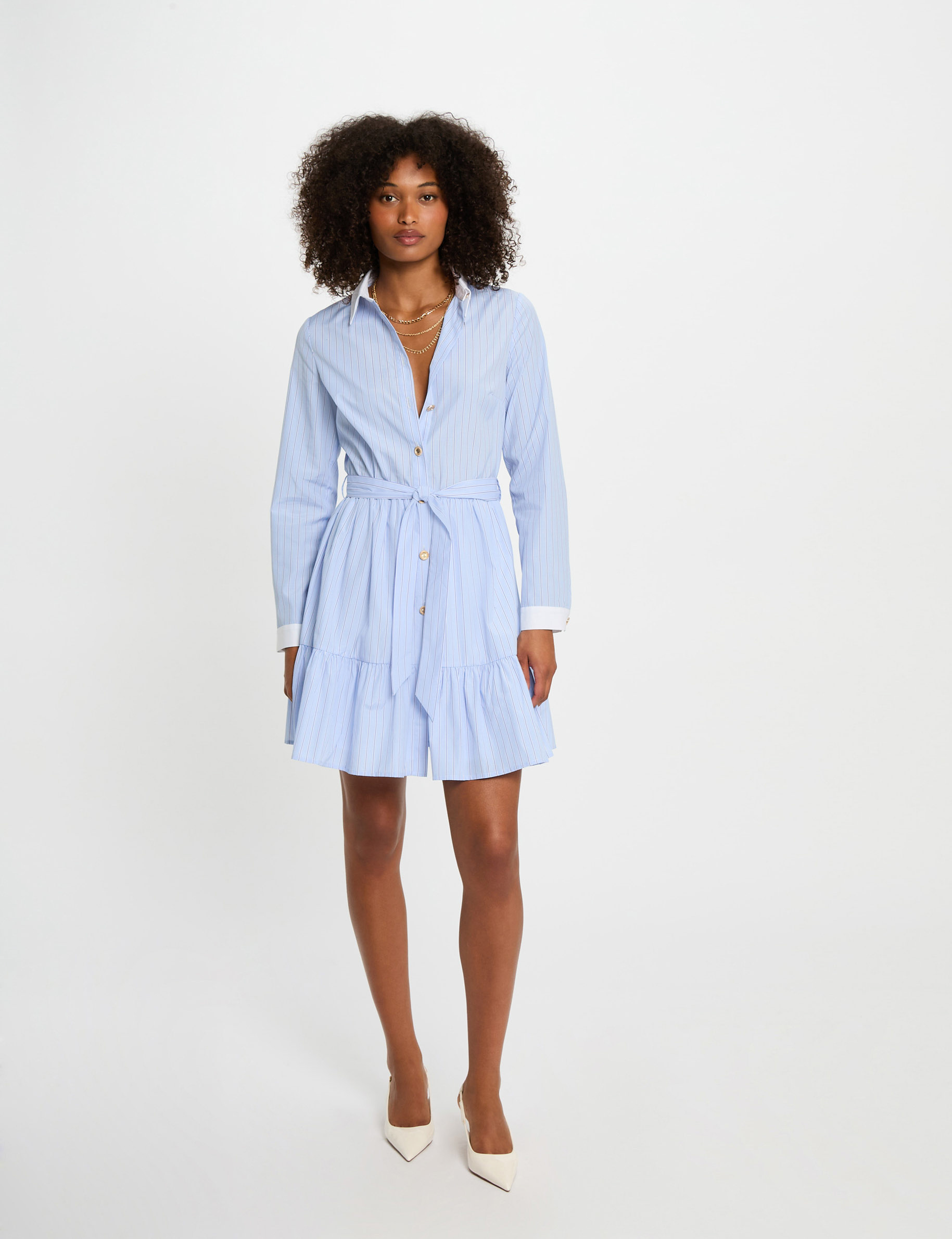 robe courte trapeze rayee bleu ciel femme Robe courte trapèze rayée bleu ciel femme