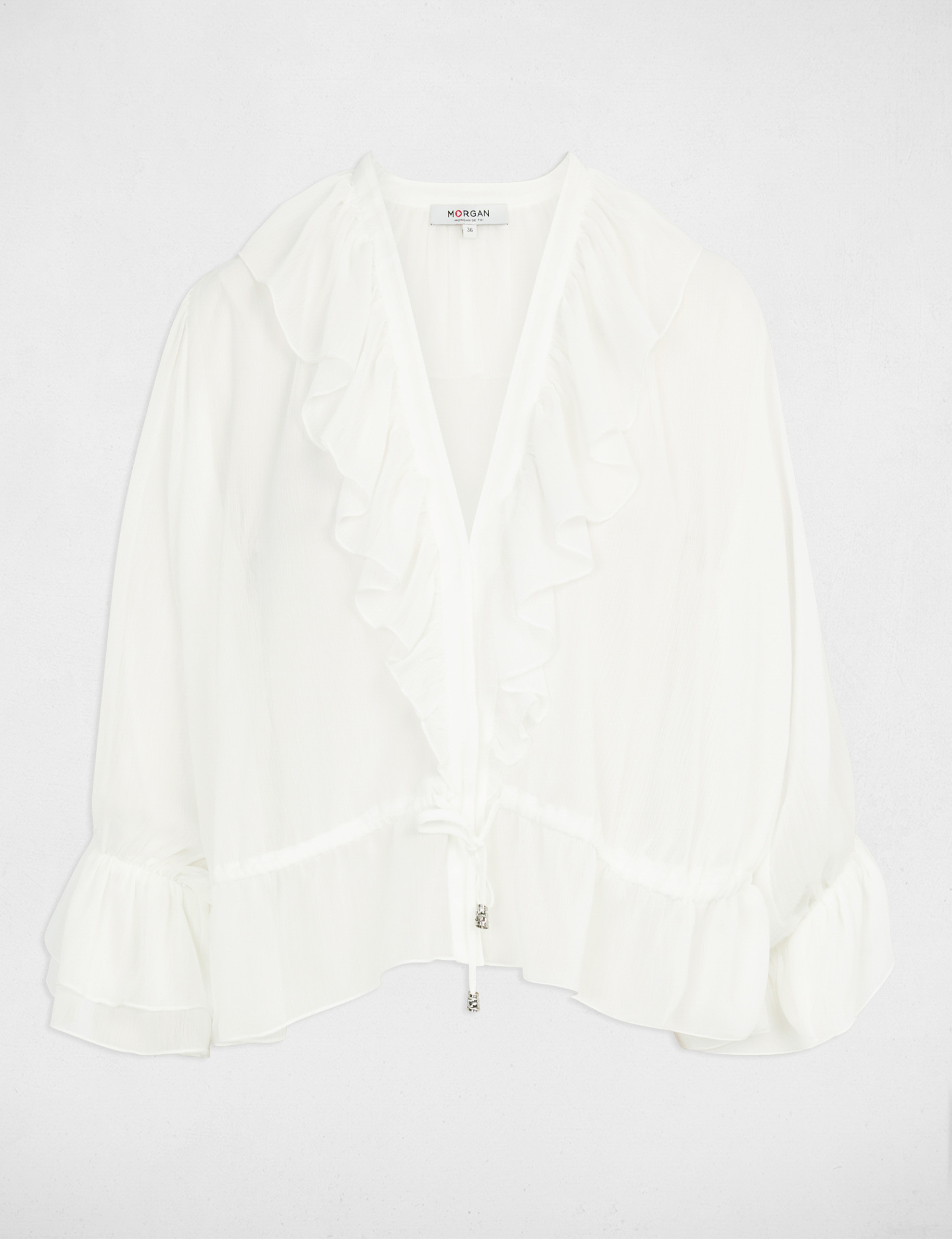 Bluse aus Voile mit V-Ausschnitt weiss damen