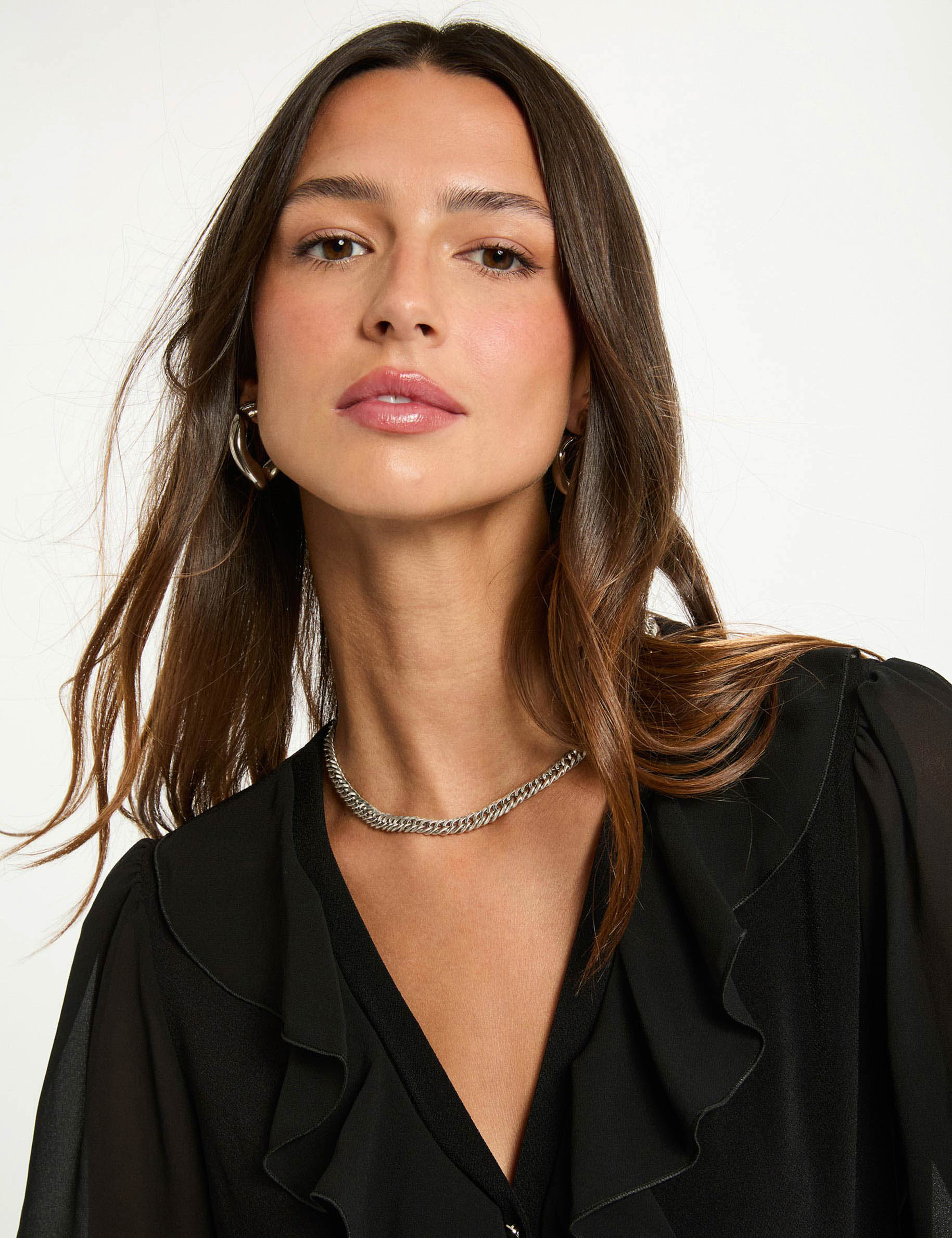 T-Shirt aus Voile mit V-Ausschnitt schwarz damen