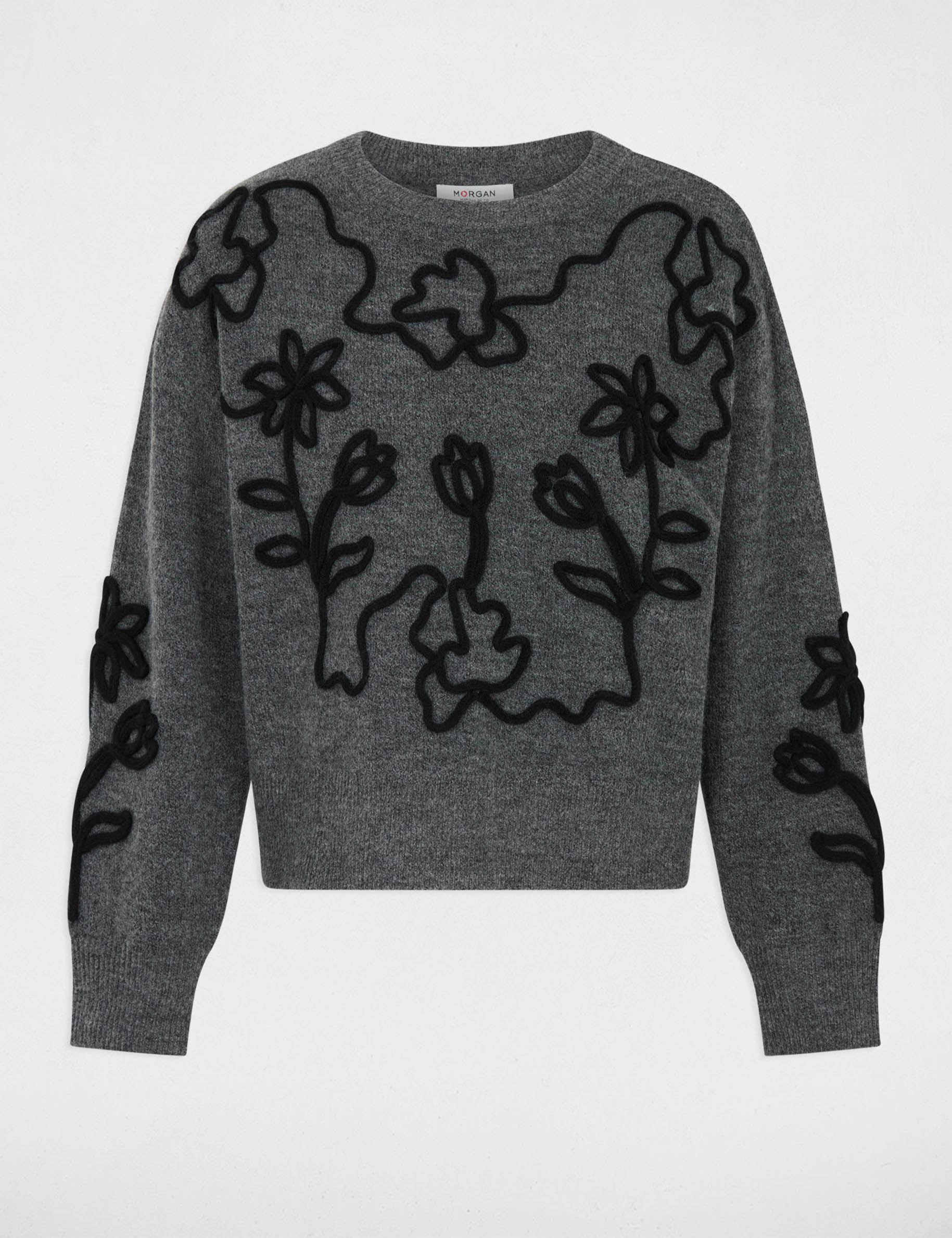 Pullover mit Rundhals und Muster dunkelgrau damen