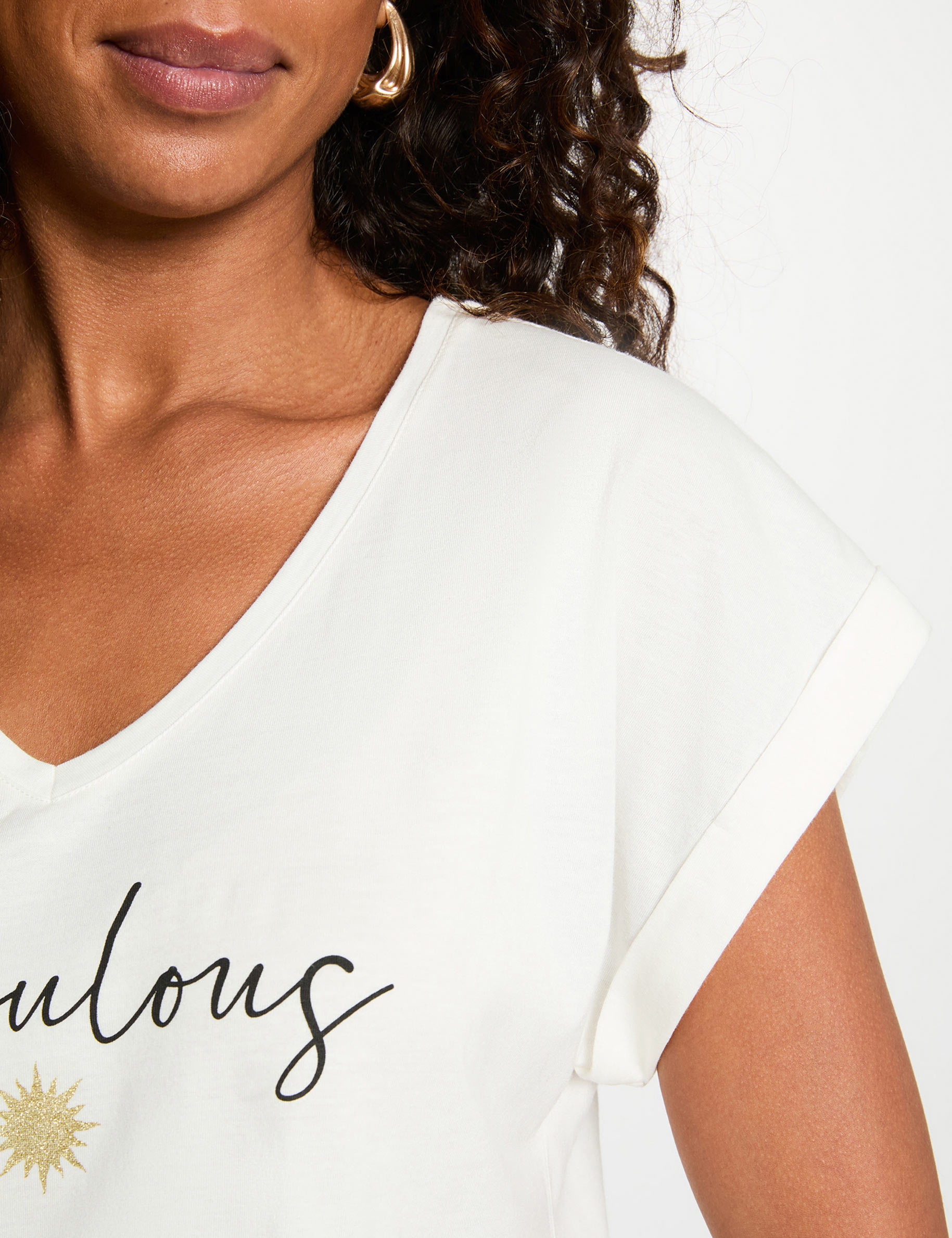 T-Shirt mit V-Ausschnitt, kurze &Auml;rmel weiss damen