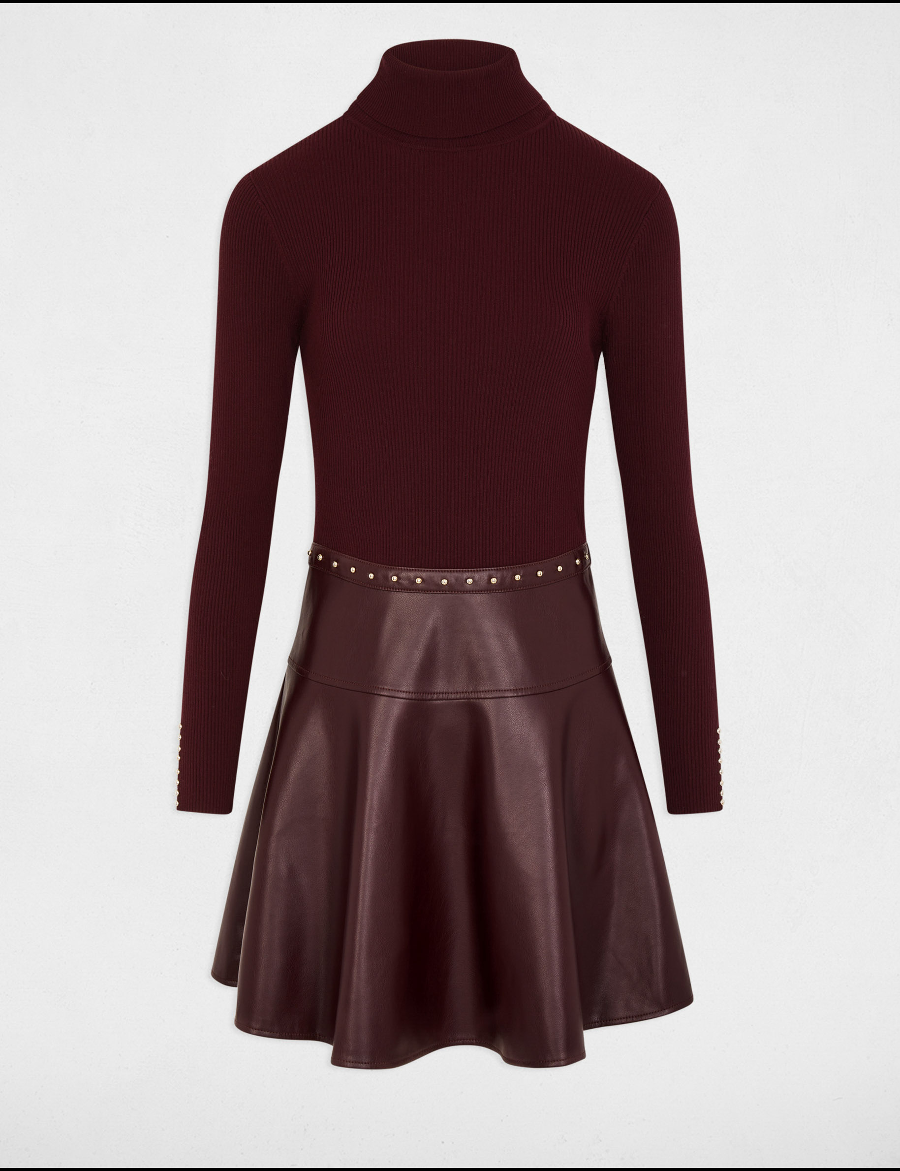 kurzes skaterkleid im 2 in 1 effekt pflaume damen Kurzes Skaterkleid im 2-in-1-Effekt pflaume damen