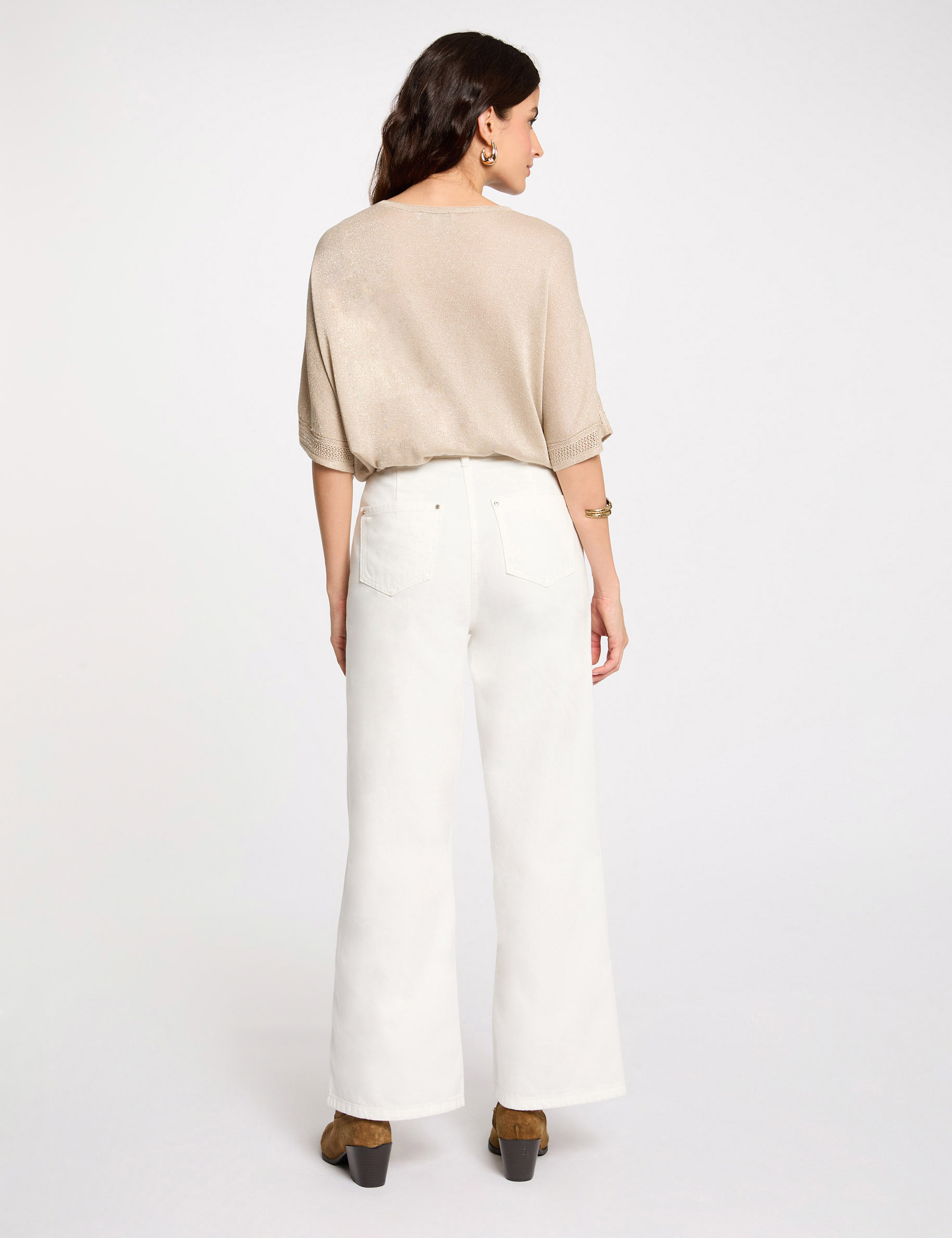 pull col en v manches courtes sable femme Pull col en V manches courtes sable femme