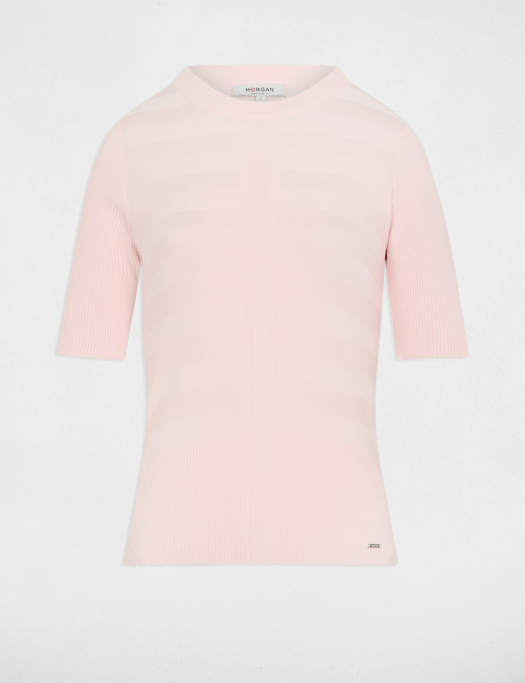 pull col rond manches courtes rose clair femme Pull col rond manches courtes rose clair femme