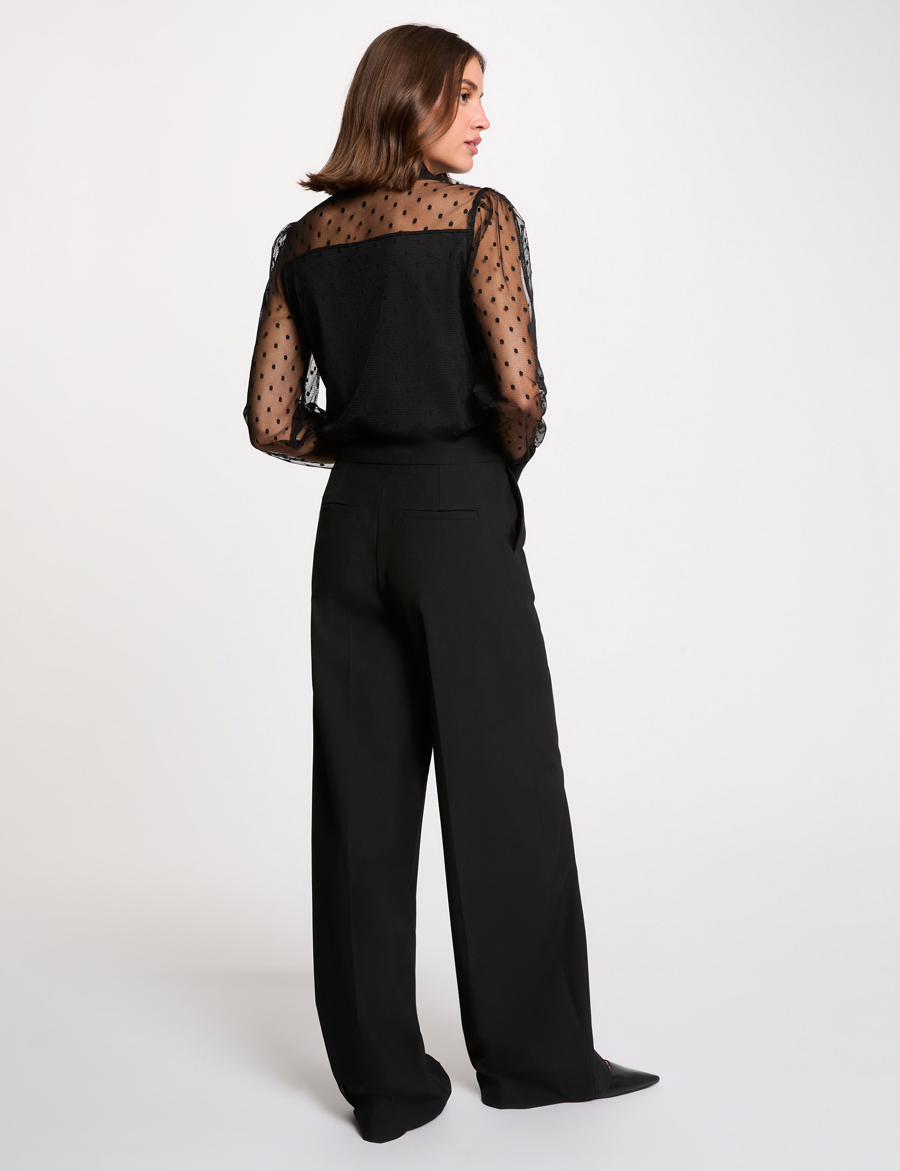 T-Shirt mit Spitzen und langen &Auml;rmeln schwarz damen