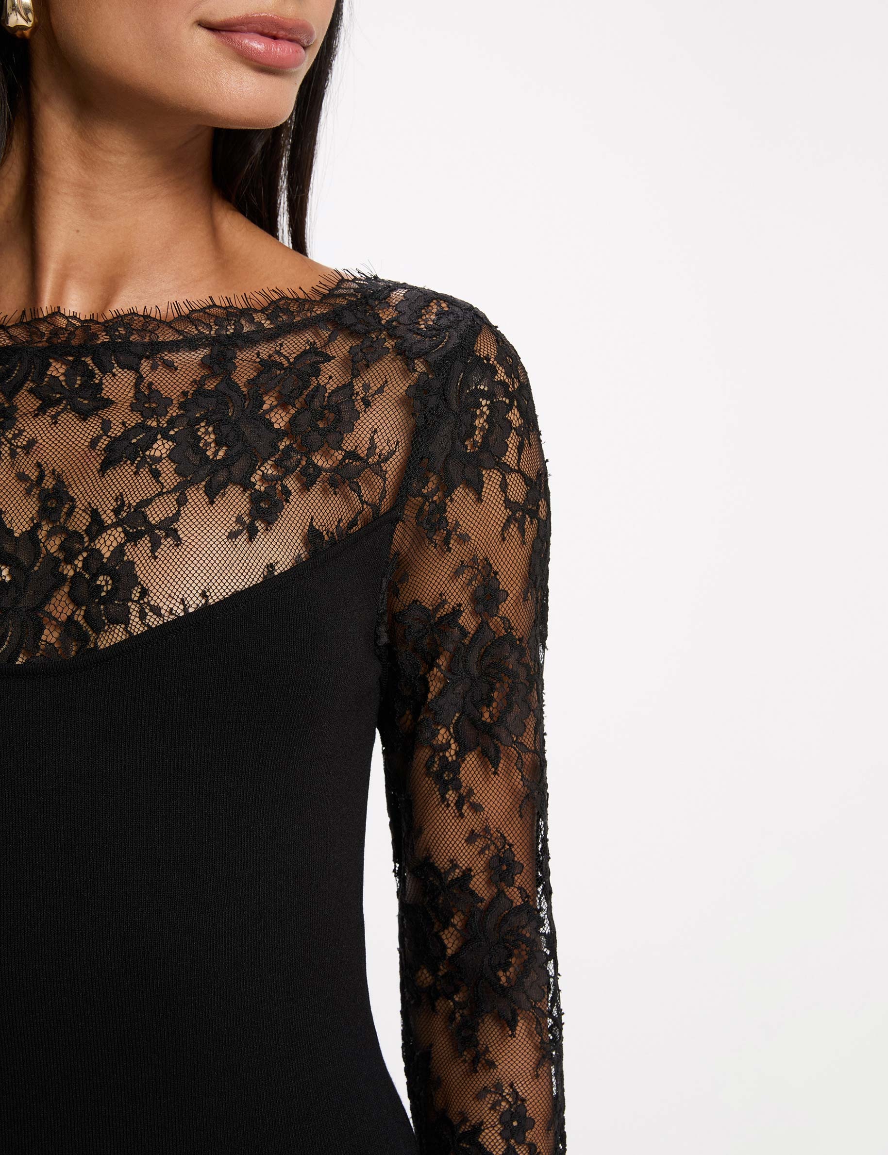 Strickkleid mit Spitze schwarz damen