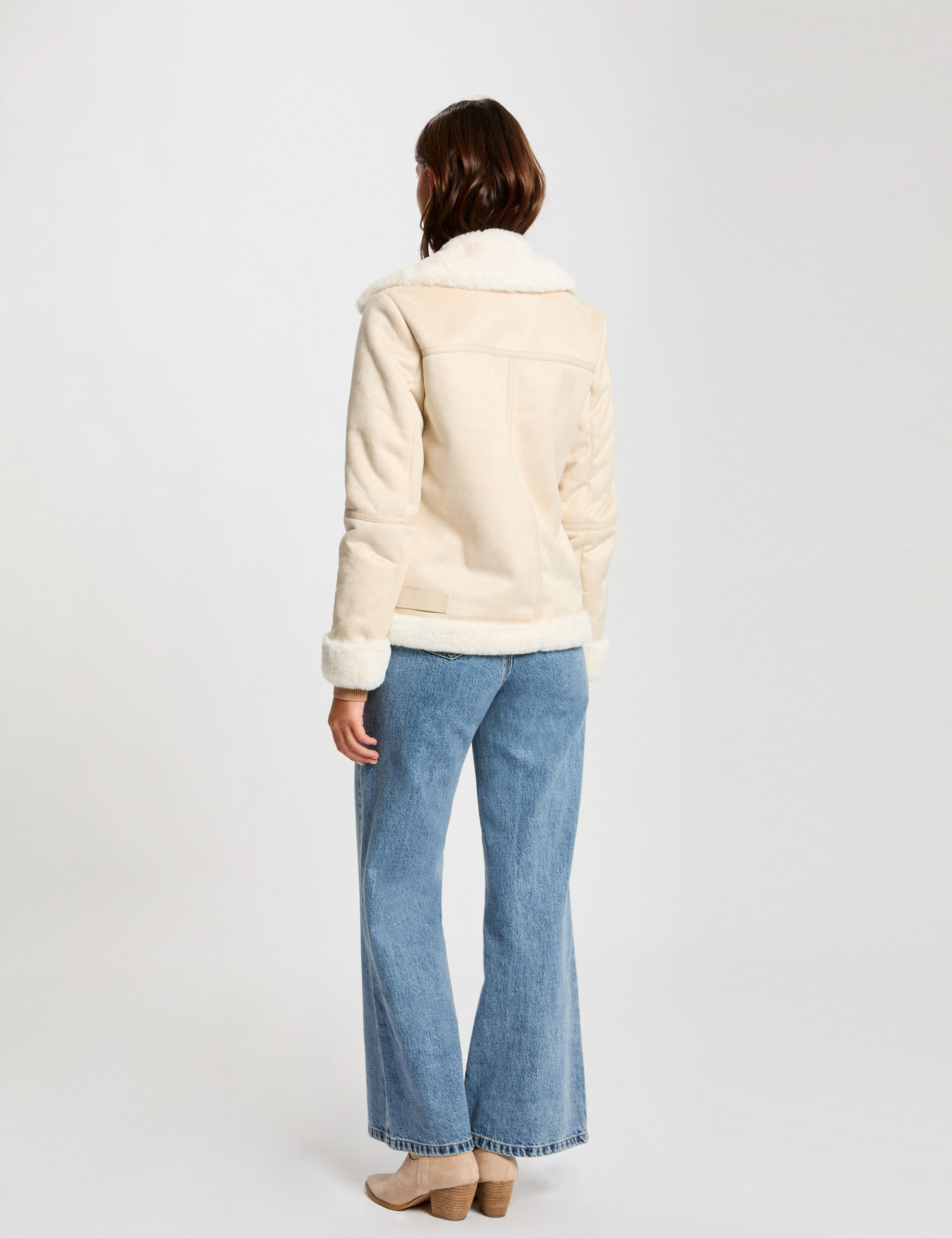 Blouson zipp&eacute; su&eacute;dine ivoire femme