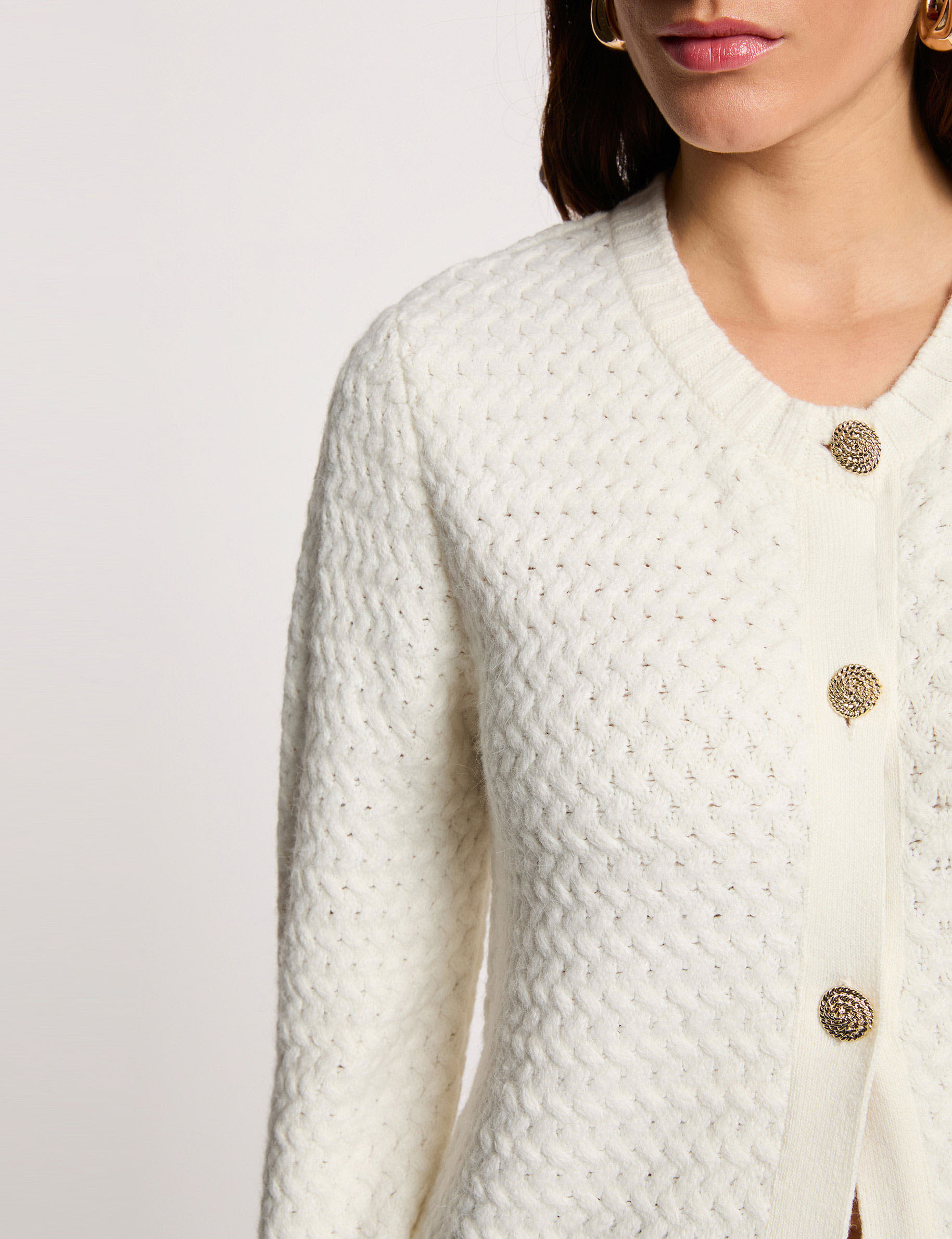 Strickjacke mit Rundhalsausschnitt weiss damen