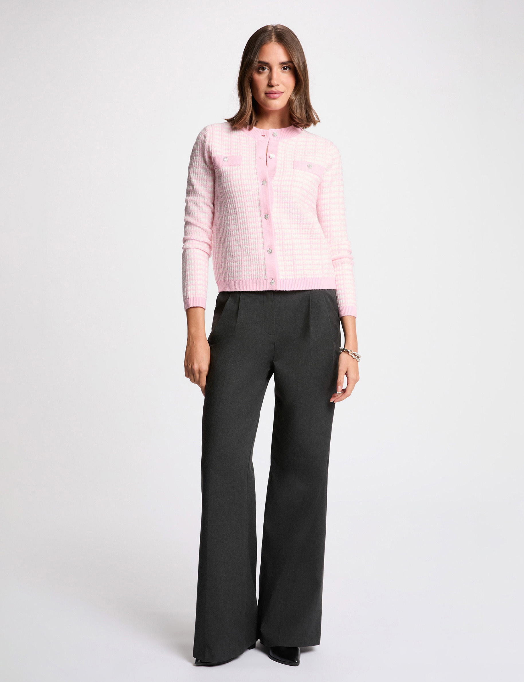 Strickjacke mit Jacquardmuster rosa damen