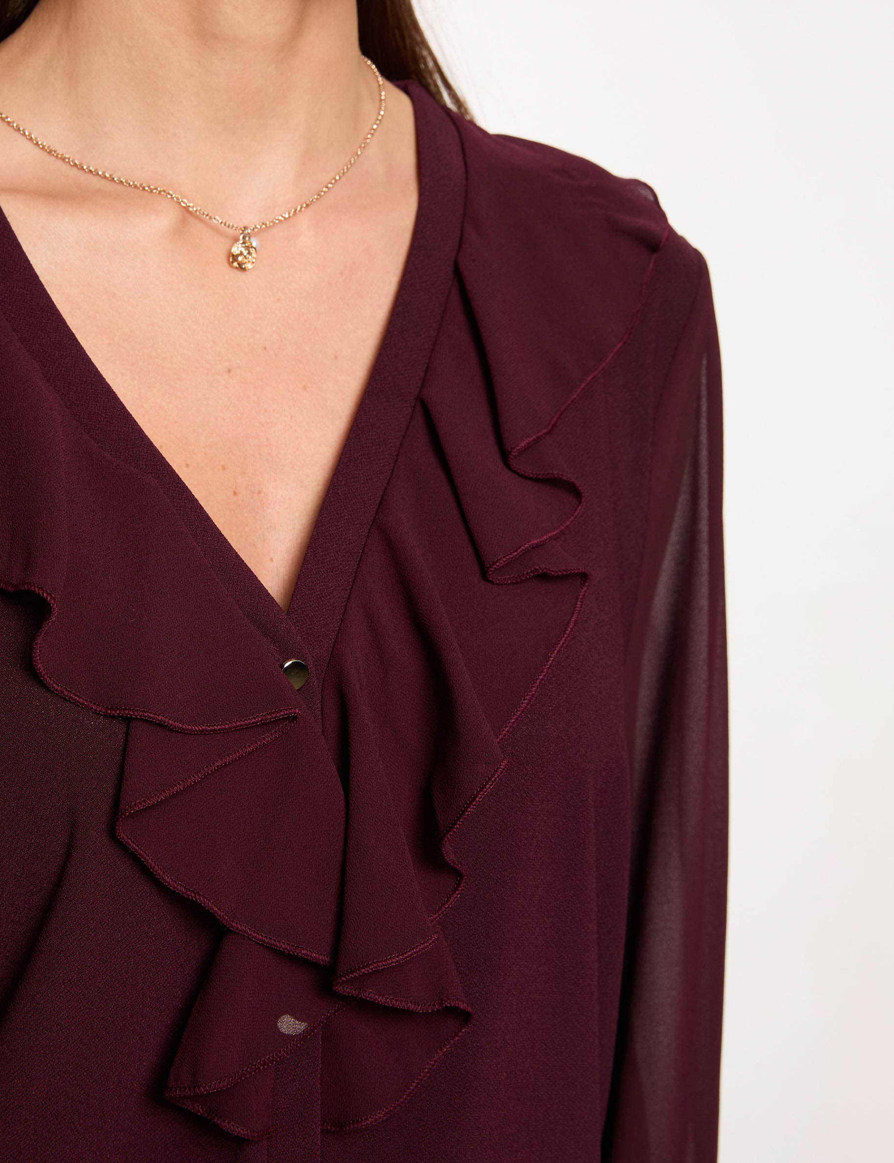 T-shirt voile col v prune femme