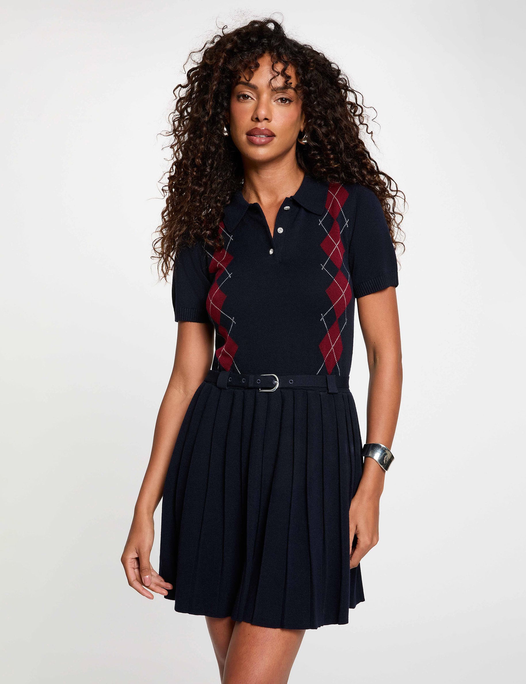 Strickkleid mit Reverskragen marineblau damen