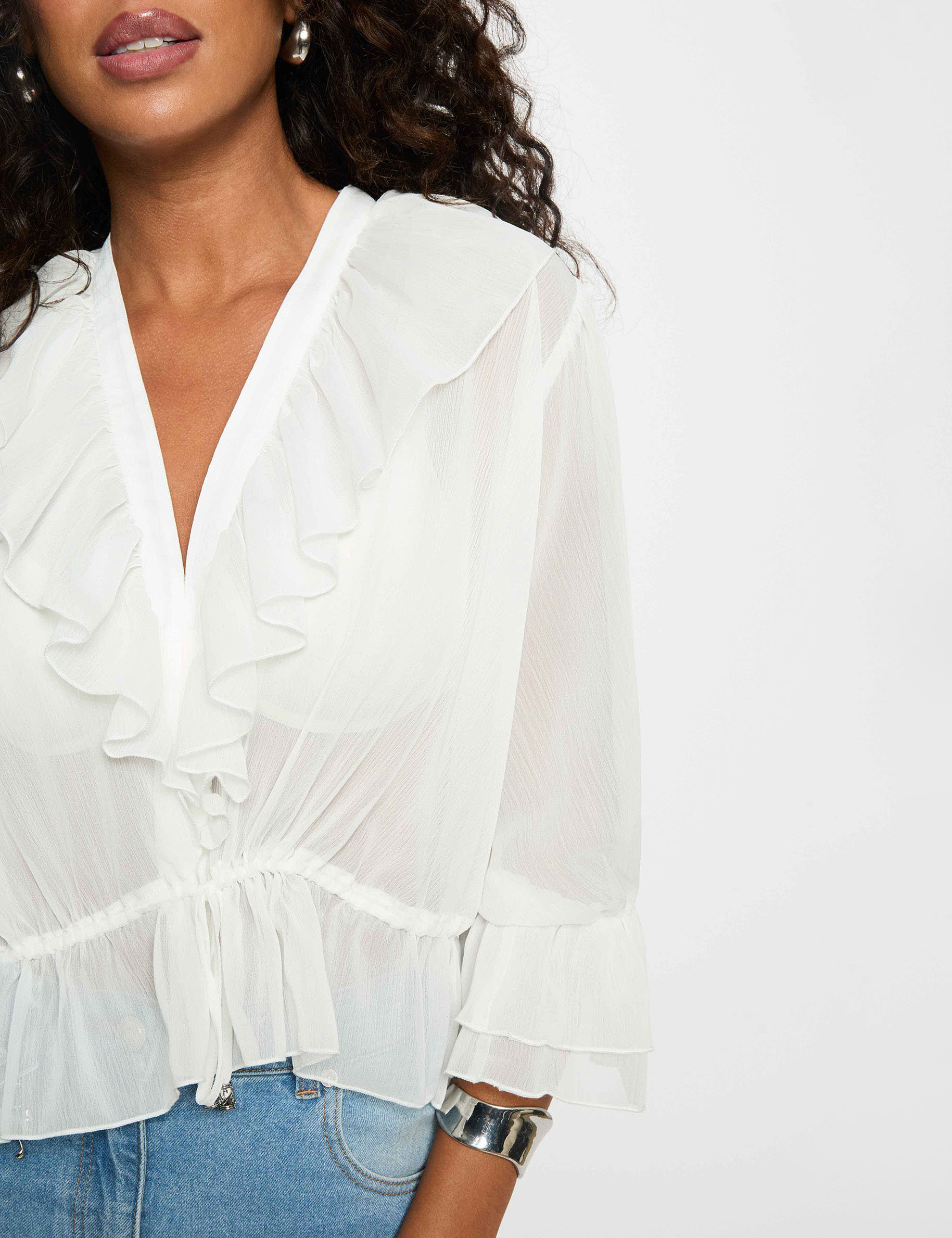 Bluse aus Voile mit V-Ausschnitt weiss damen
