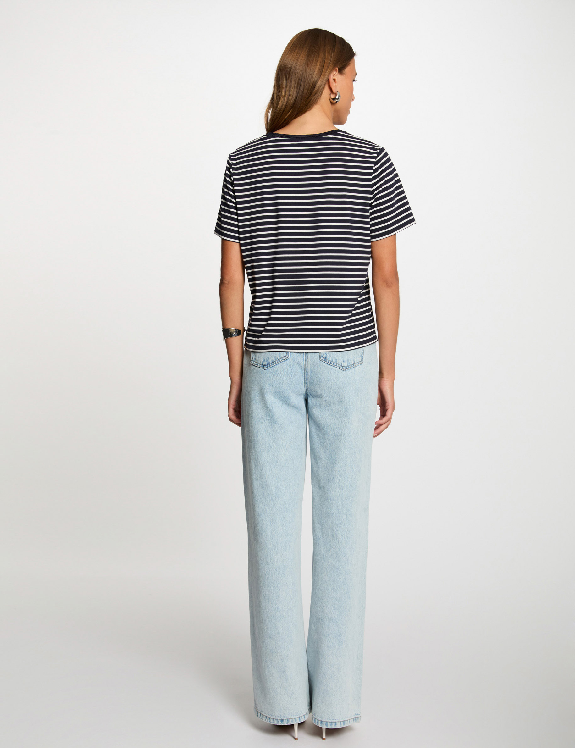 Gestreiftes Kurzarm-T-Shirt marineblau damen
