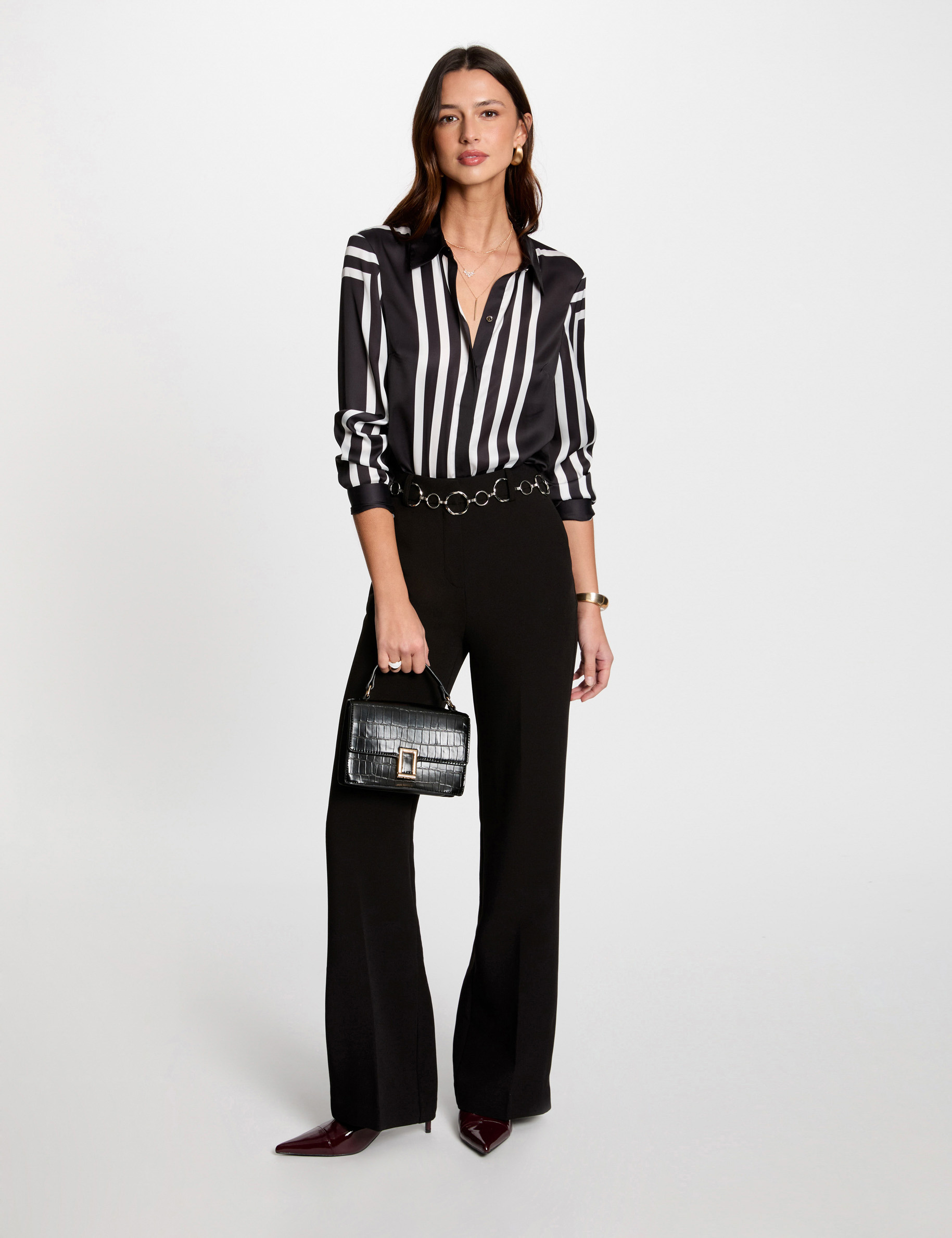 chemise manches longues rayee noir femme Chemise manches longues rayée noir femme