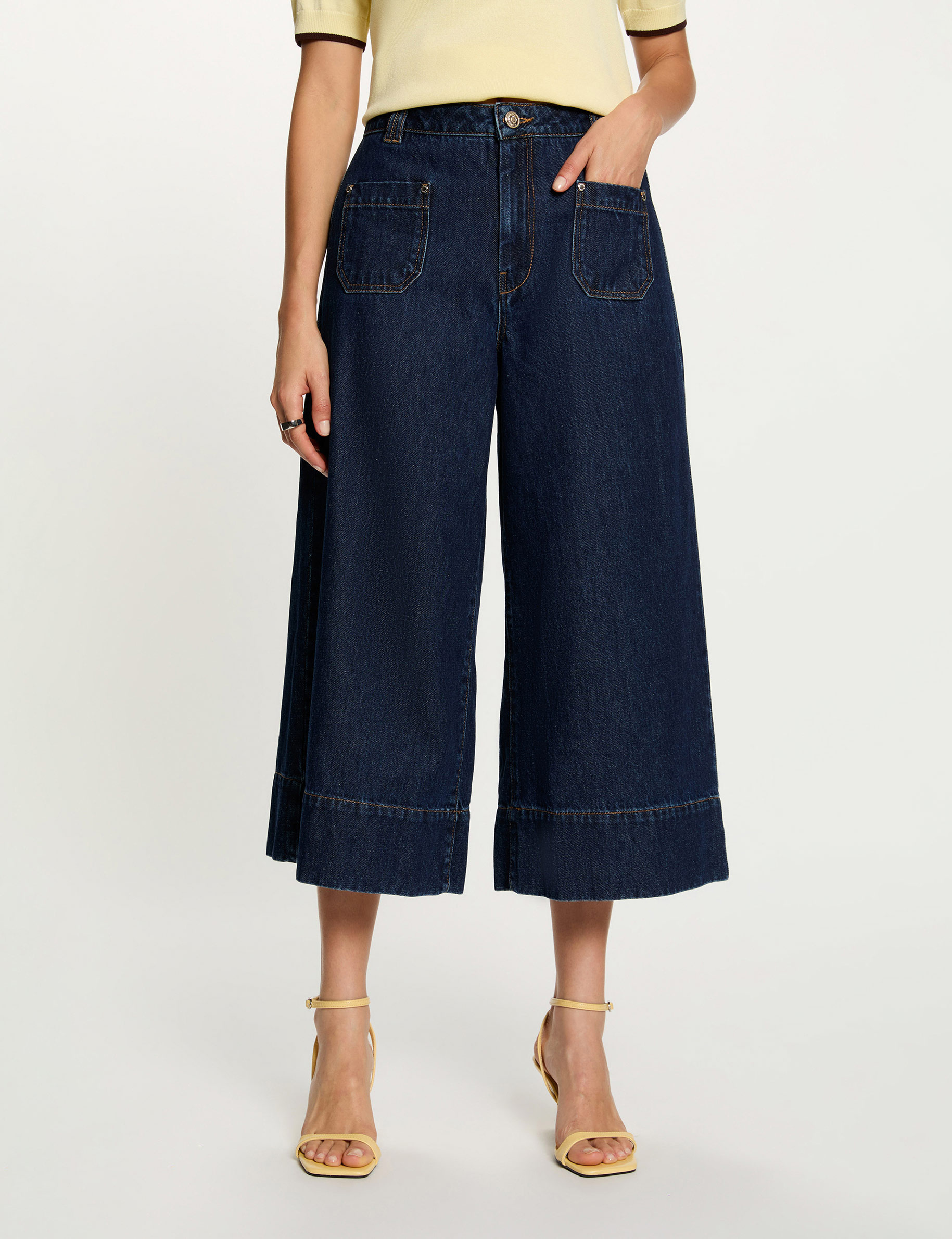 Bermuda taille haute bleu femme