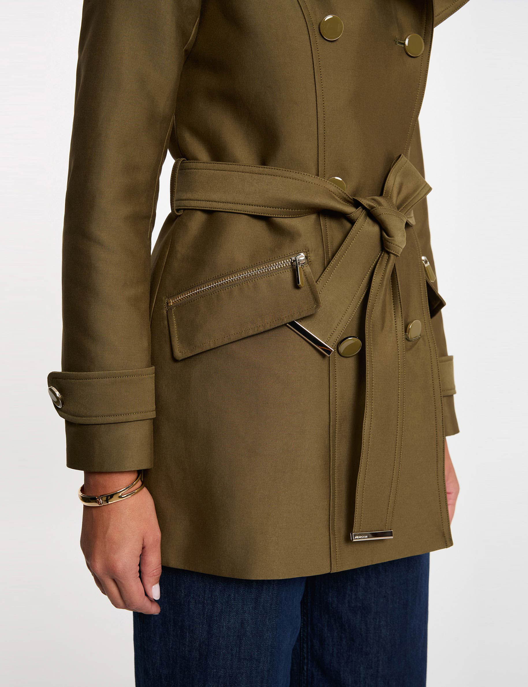 Trench cintr&eacute; ceintur&eacute; &agrave; capuche vert kaki femme