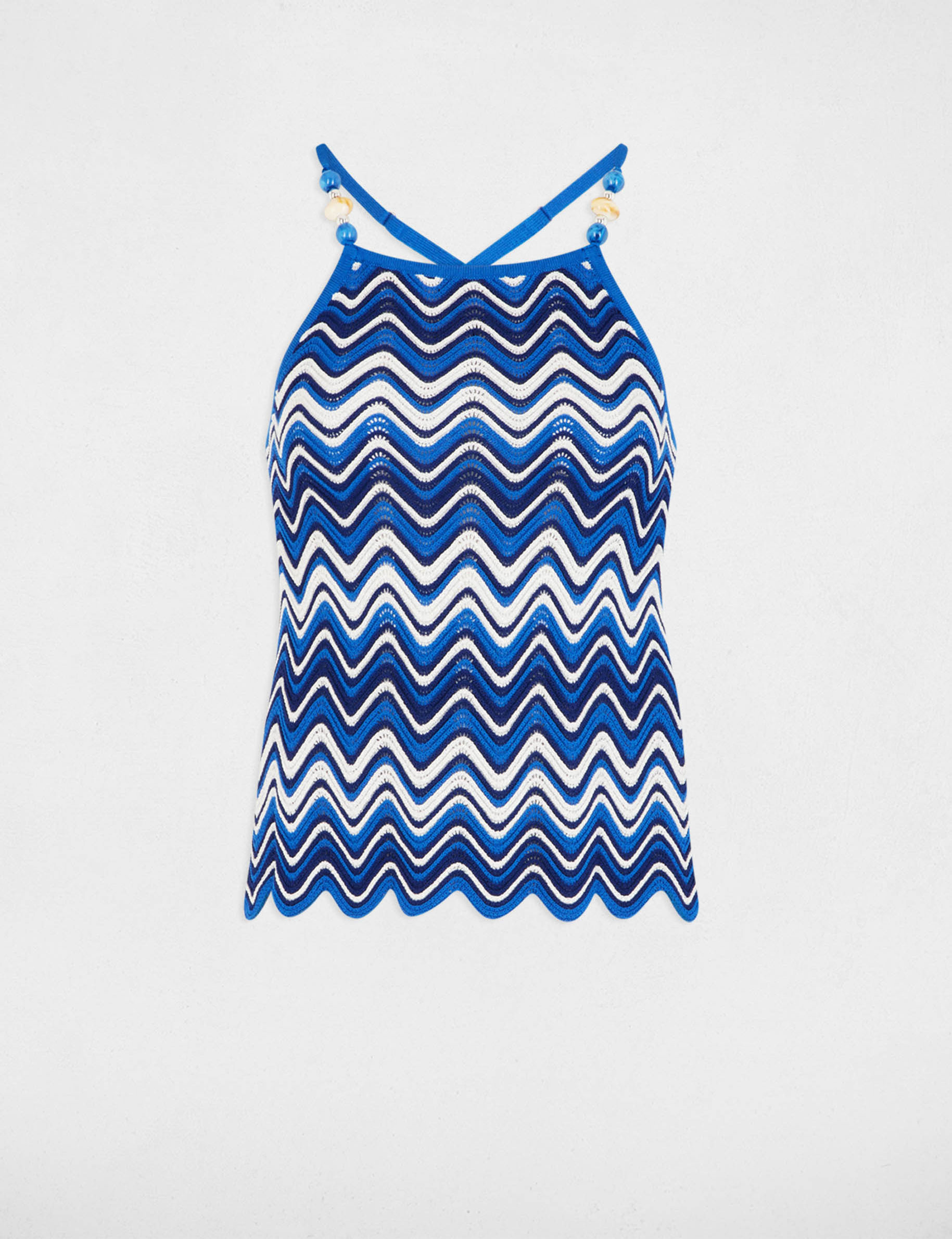 top en maille imprime bleu electrique femme Top en maille imprimé bleu electrique femme