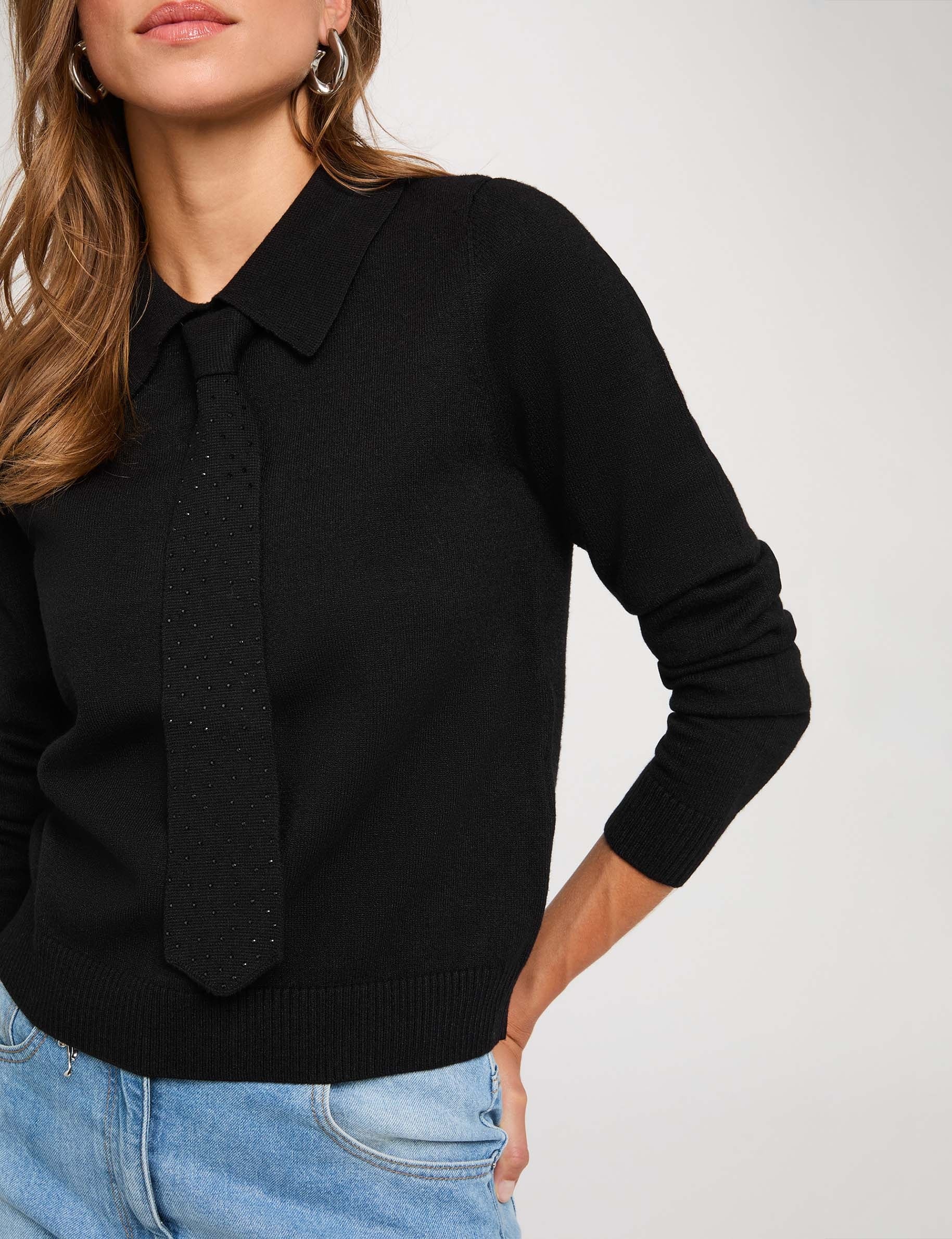 Pull col &agrave; revers noir femme