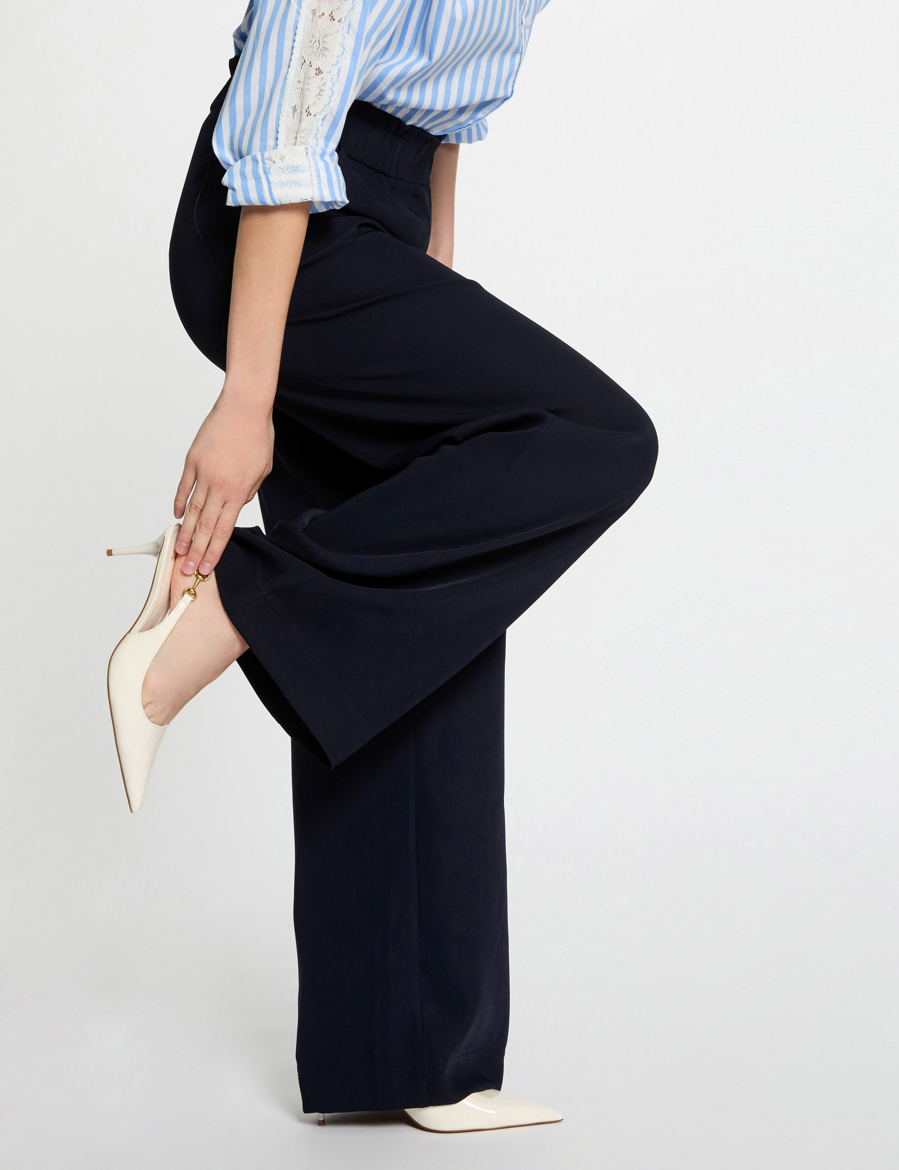 pantalon large fronces bleu marine femme Pantalon large � fronces bleu marine femme