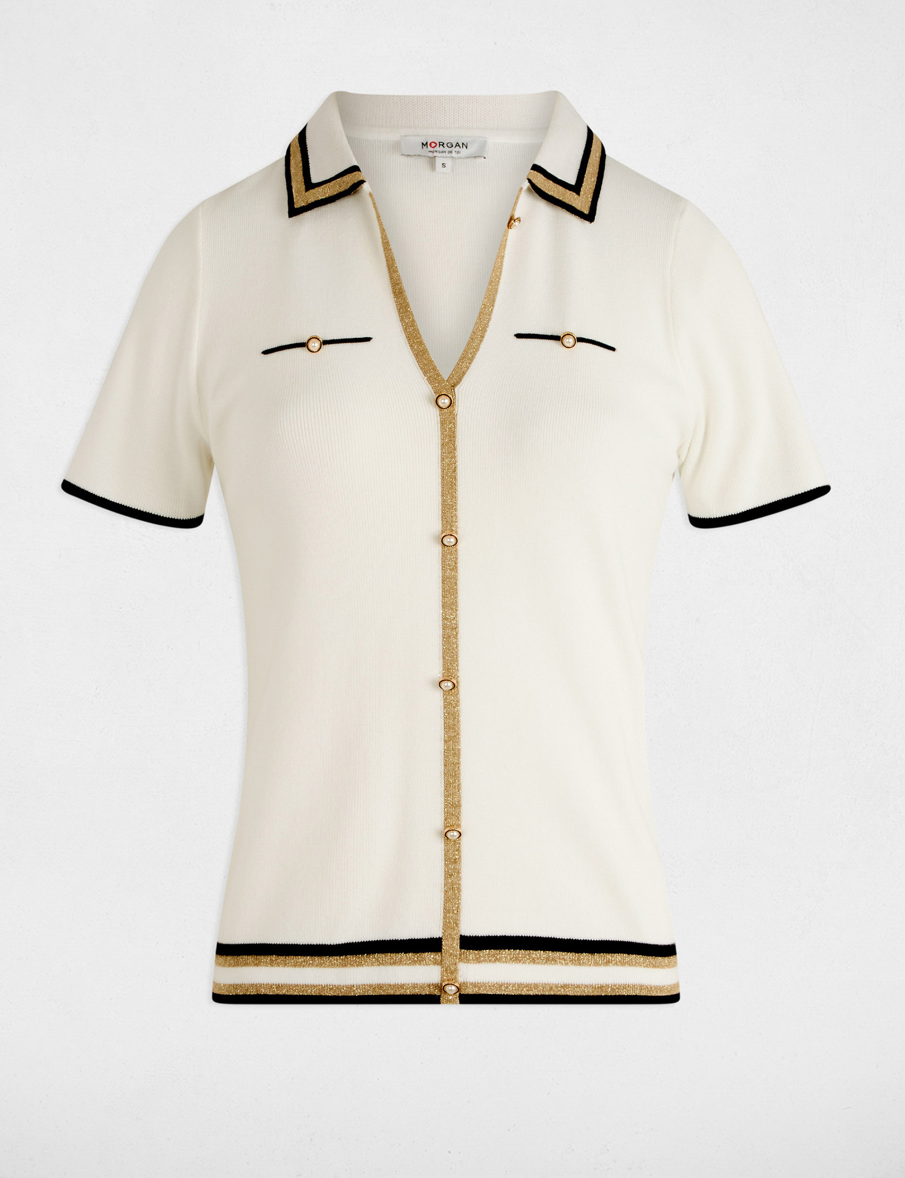 pull col polo manches courtes blanc femme Pull col polo manches courtes blanc femme