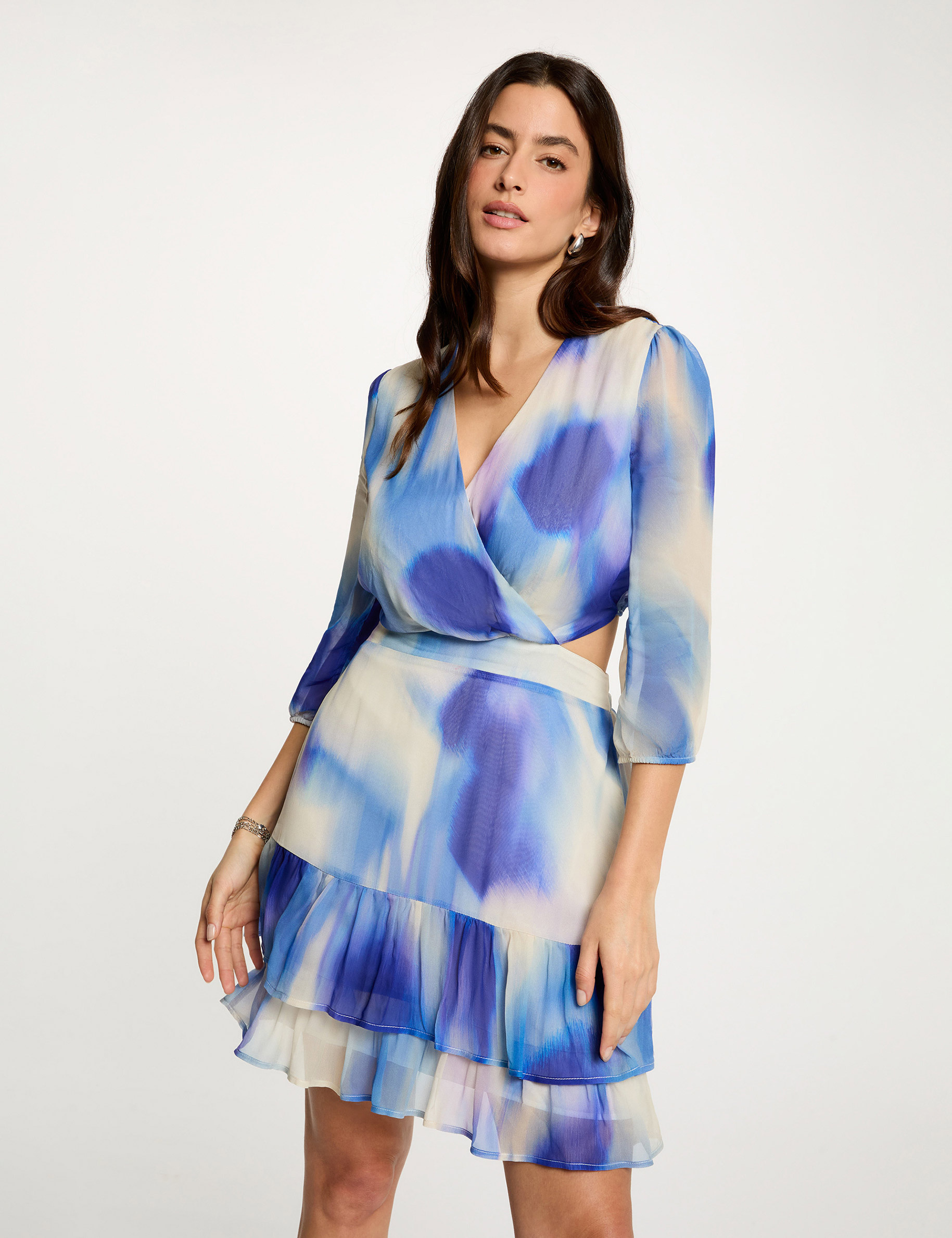 Robe courte ajust&eacute;e multicolore femme