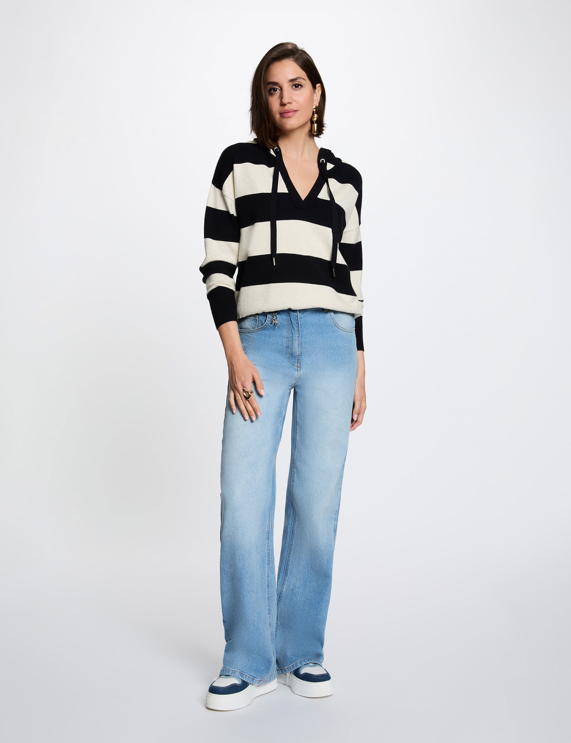 Gestreifter Kapuzenpullover marineblau damen