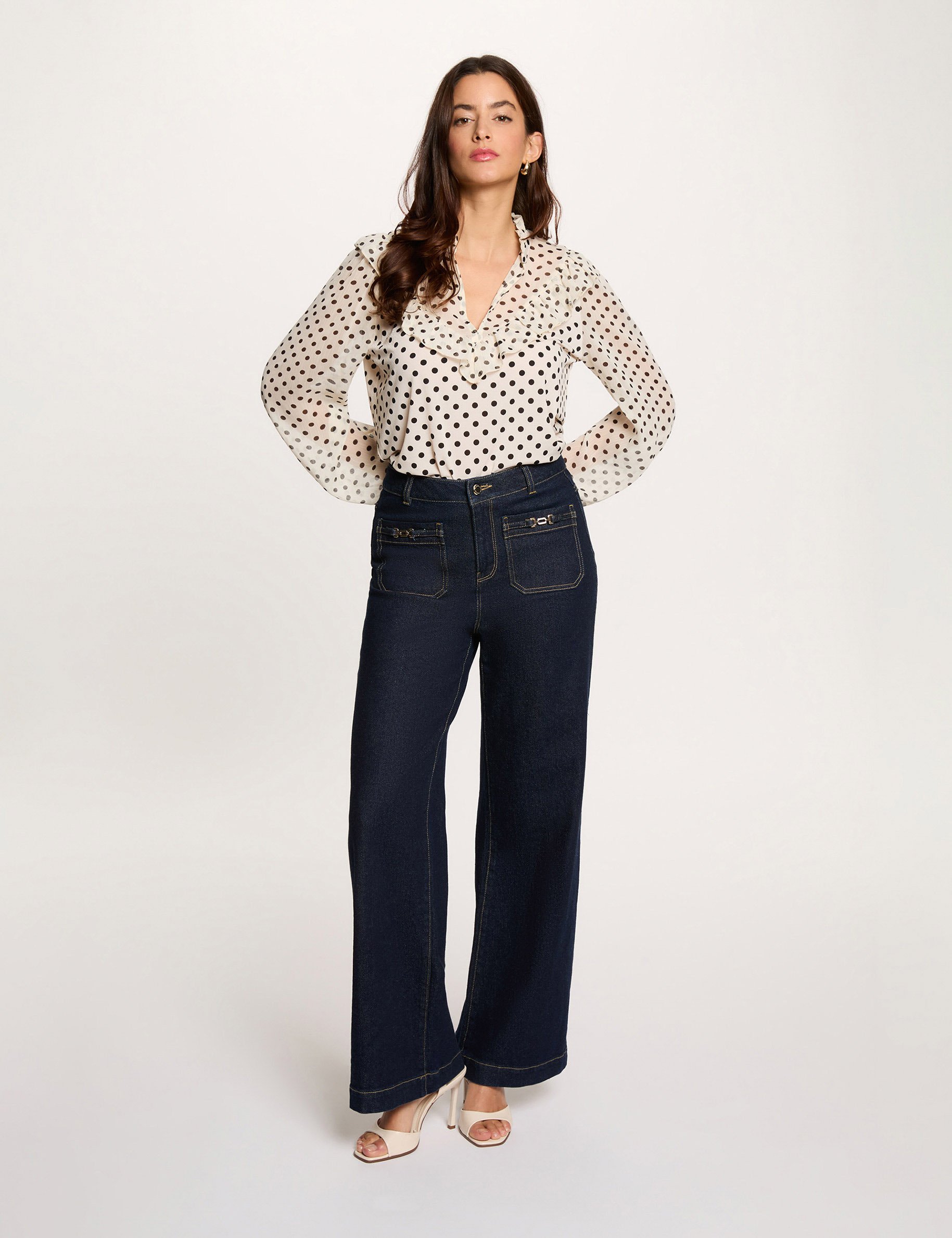 T-Shirt aus Voile mit V-Ausschnitt weiss damen