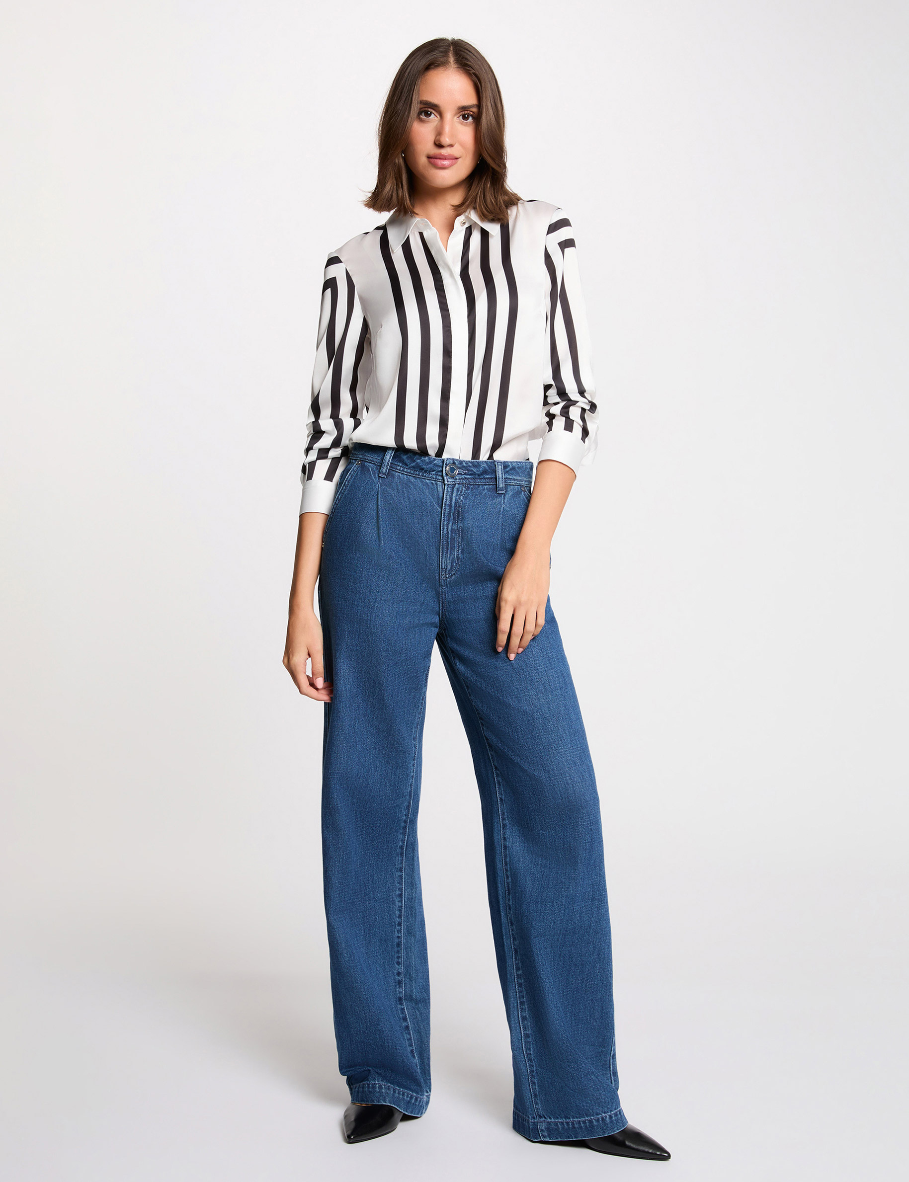 Chemise manches longues ray&eacute;e blanc femme