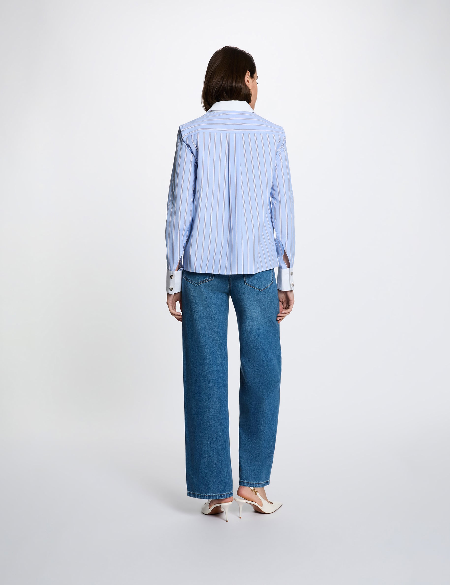 Gestreiftes Hemd mit Kontrastkragen himmelblau damen